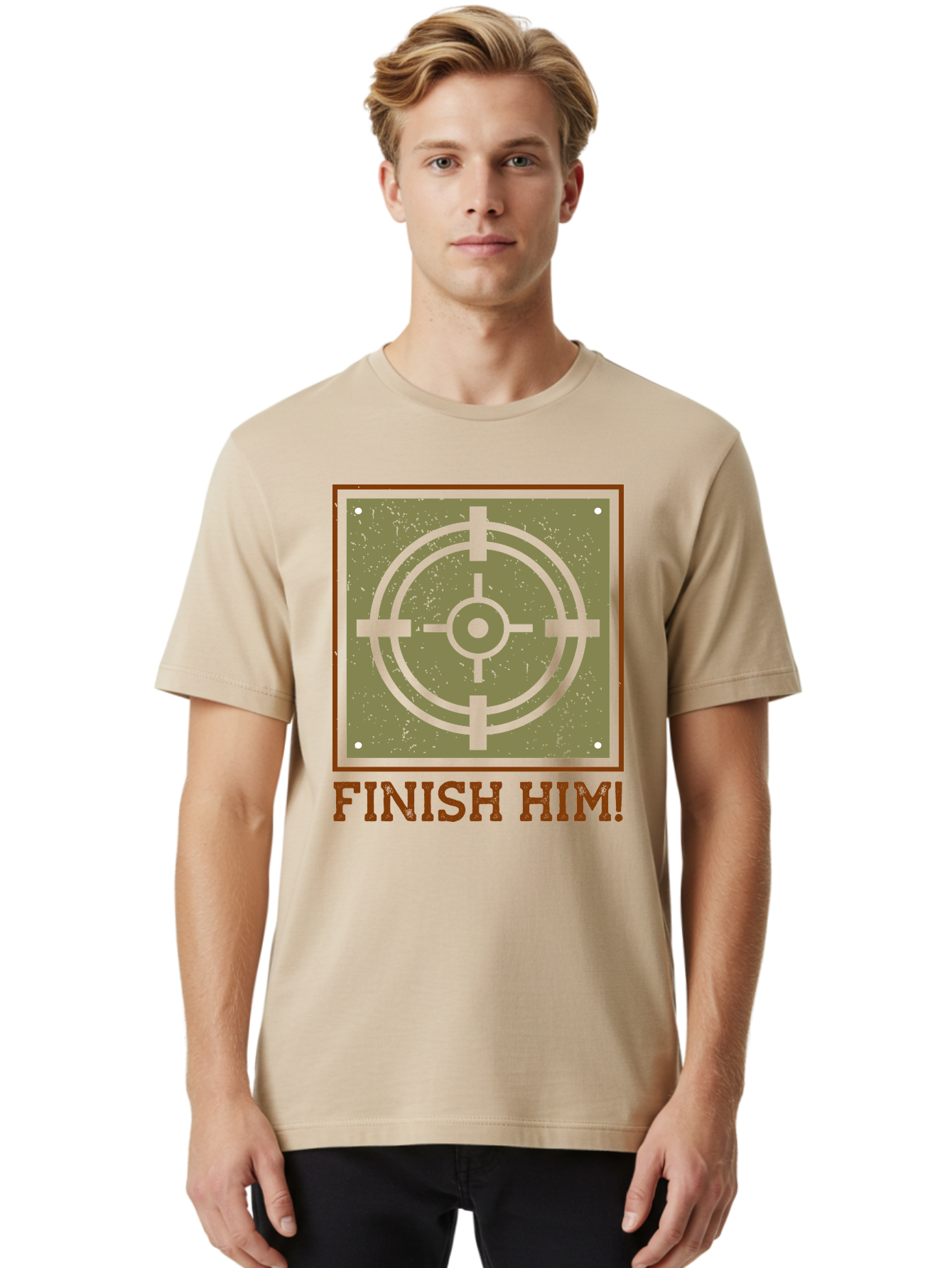 Finish-Him-Target Men'S Graphic Tee, 100% Cotton, Comfortable Casual Summer Wear, Machine Washable, Target Symbol, Bullseye, Combat Graphics, Finishing Move, Video Game Graphics, Intense Action, Fighting Games - Aaa629 28