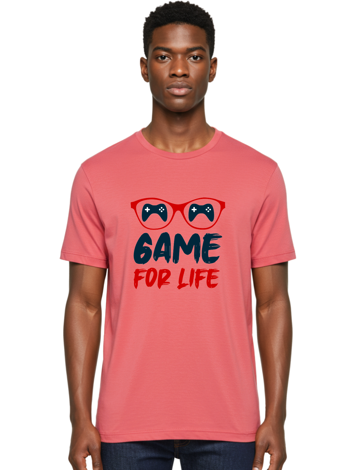 Game-For-Life Men'S Graphic Tee, 100% Cotton, Comfortable Casual Summer Wear, Machine Washable, Gaming Culture, Game Controllers, Video Games, Gamer Lifestyle, Game For Life, Gaming Community, Fun, Entertainment, Red Glasses - Aaa630 10