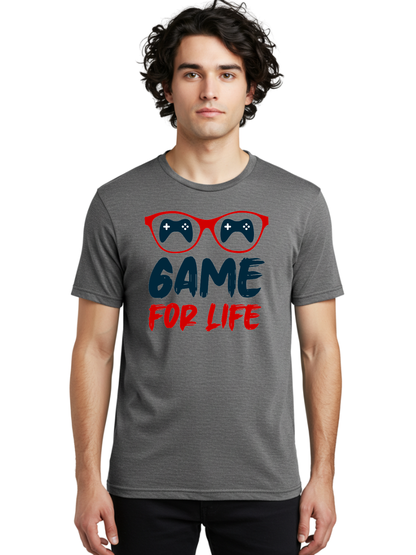 Game-For-Life Men'S Graphic Tee, 100% Cotton, Comfortable Casual Summer Wear, Machine Washable, Gaming Culture, Game Controllers, Video Games, Gamer Lifestyle, Game For Life, Gaming Community, Fun, Entertainment, Red Glasses - Aaa630 26