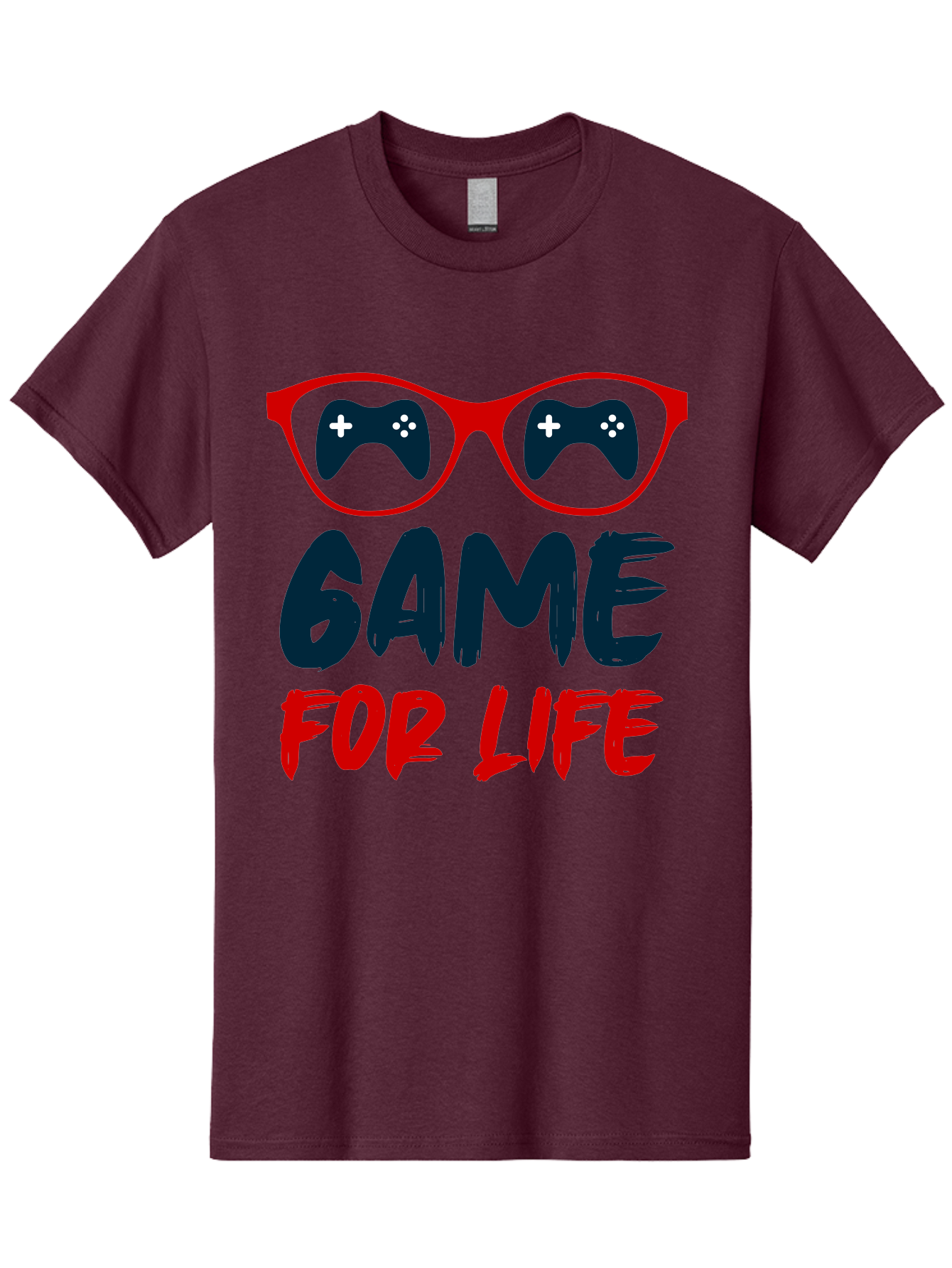 Game-For-Life Men'S Graphic Tee, 100% Cotton, Comfortable Casual Summer Wear, Machine Washable, Gaming Culture, Game Controllers, Video Games, Gamer Lifestyle, Game For Life, Gaming Community, Fun, Entertainment, Red Glasses - Aaa630 13