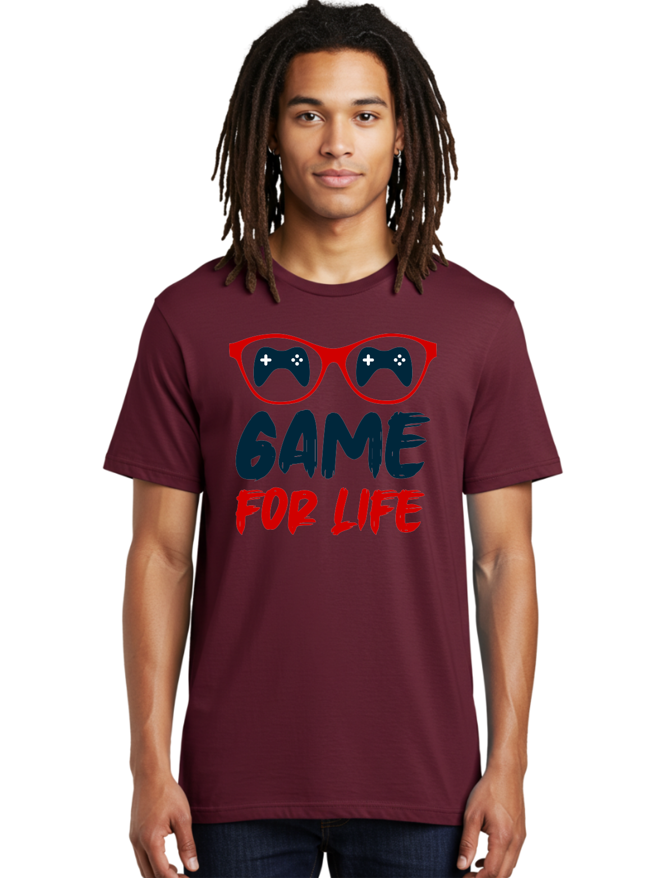 Game-For-Life Men'S Graphic Tee, 100% Cotton, Comfortable Casual Summer Wear, Machine Washable, Gaming Culture, Game Controllers, Video Games, Gamer Lifestyle, Game For Life, Gaming Community, Fun, Entertainment, Red Glasses - Aaa630 14