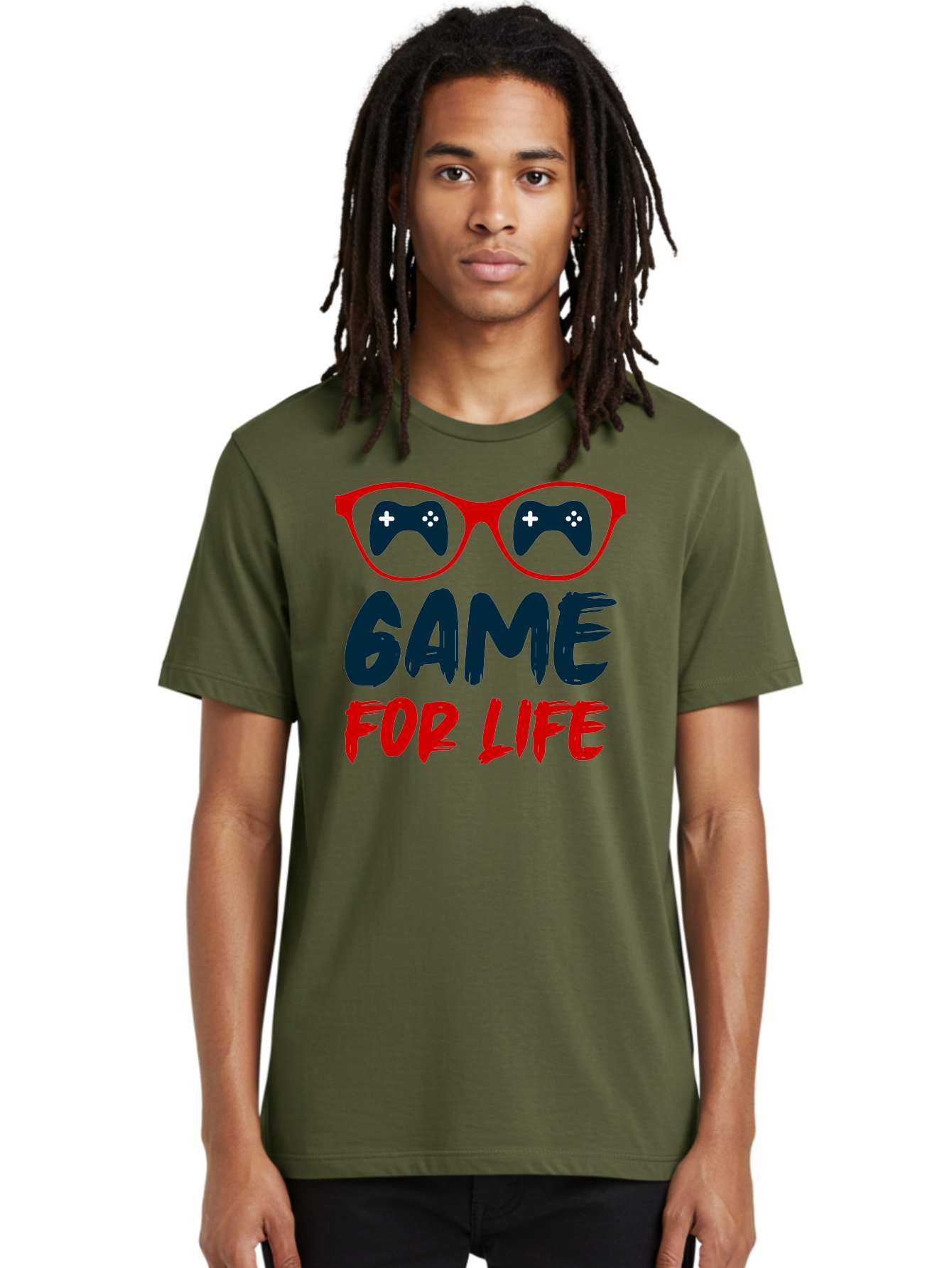 Game-For-Life Men'S Graphic Tee, 100% Cotton, Comfortable Casual Summer Wear, Machine Washable, Gaming Culture, Game Controllers, Video Games, Gamer Lifestyle, Game For Life, Gaming Community, Fun, Entertainment, Red Glasses - Aaa630 6
