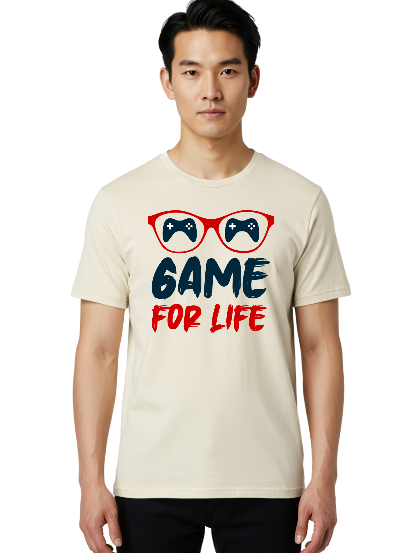 Game-For-Life Men'S Graphic Tee, 100% Cotton, Comfortable Casual Summer Wear, Machine Washable, Gaming Culture, Game Controllers, Video Games, Gamer Lifestyle, Game For Life, Gaming Community, Fun, Entertainment, Red Glasses - Aaa630 18