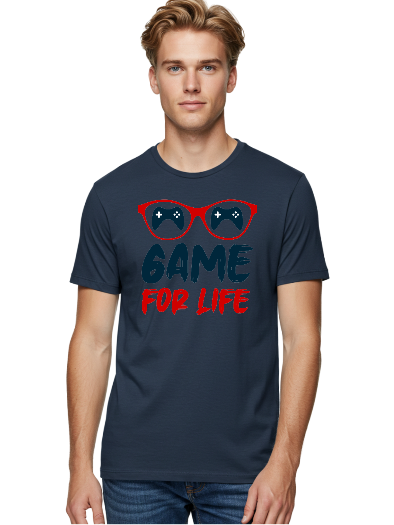 Game-For-Life Men'S Graphic Tee, 100% Cotton, Comfortable Casual Summer Wear, Machine Washable, Gaming Culture, Game Controllers, Video Games, Gamer Lifestyle, Game For Life, Gaming Community, Fun, Entertainment, Red Glasses - Aaa630 20