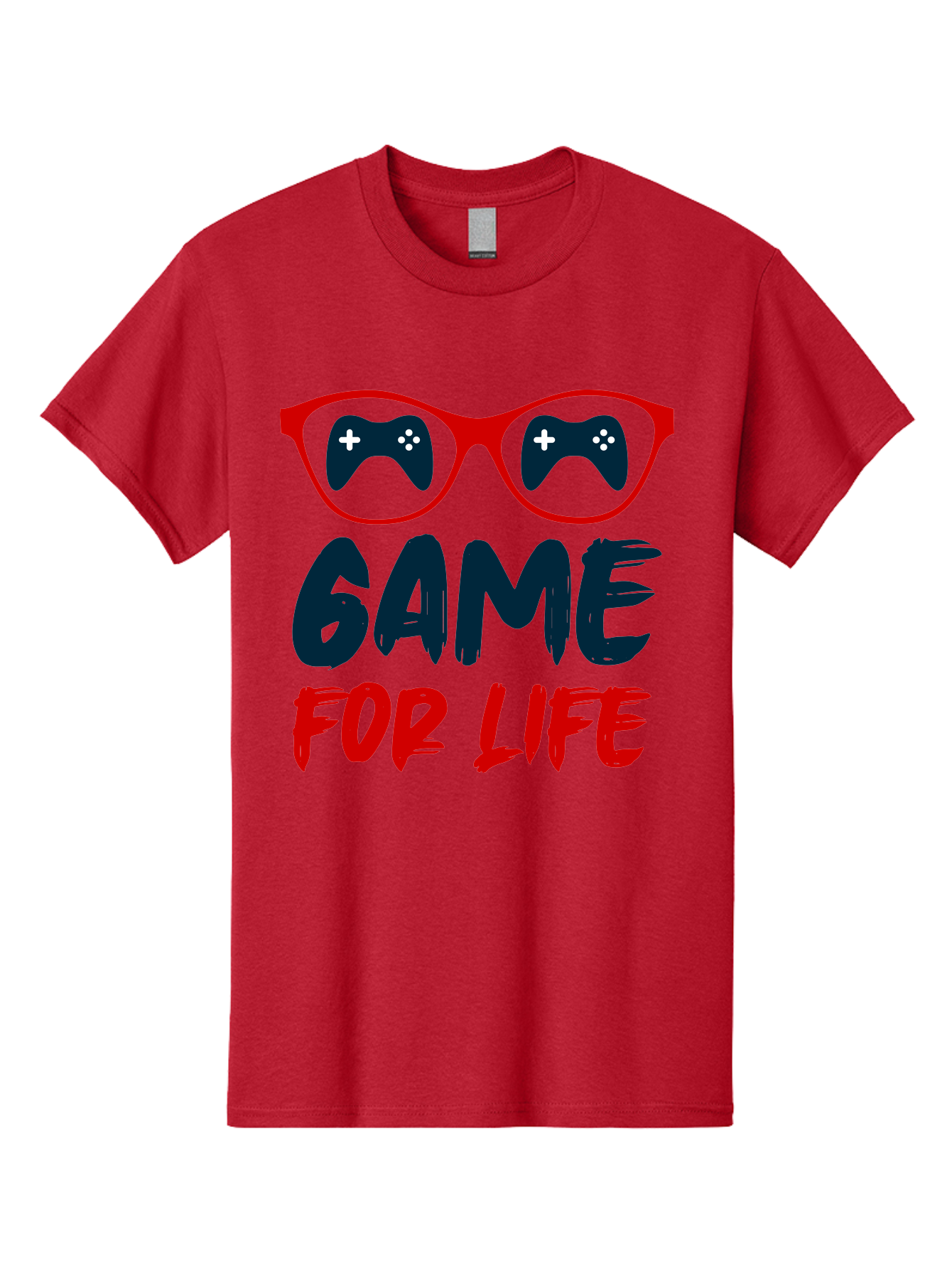Game-For-Life Men'S Graphic Tee, 100% Cotton, Comfortable Casual Summer Wear, Machine Washable, Gaming Culture, Game Controllers, Video Games, Gamer Lifestyle, Game For Life, Gaming Community, Fun, Entertainment, Red Glasses - Aaa630 29