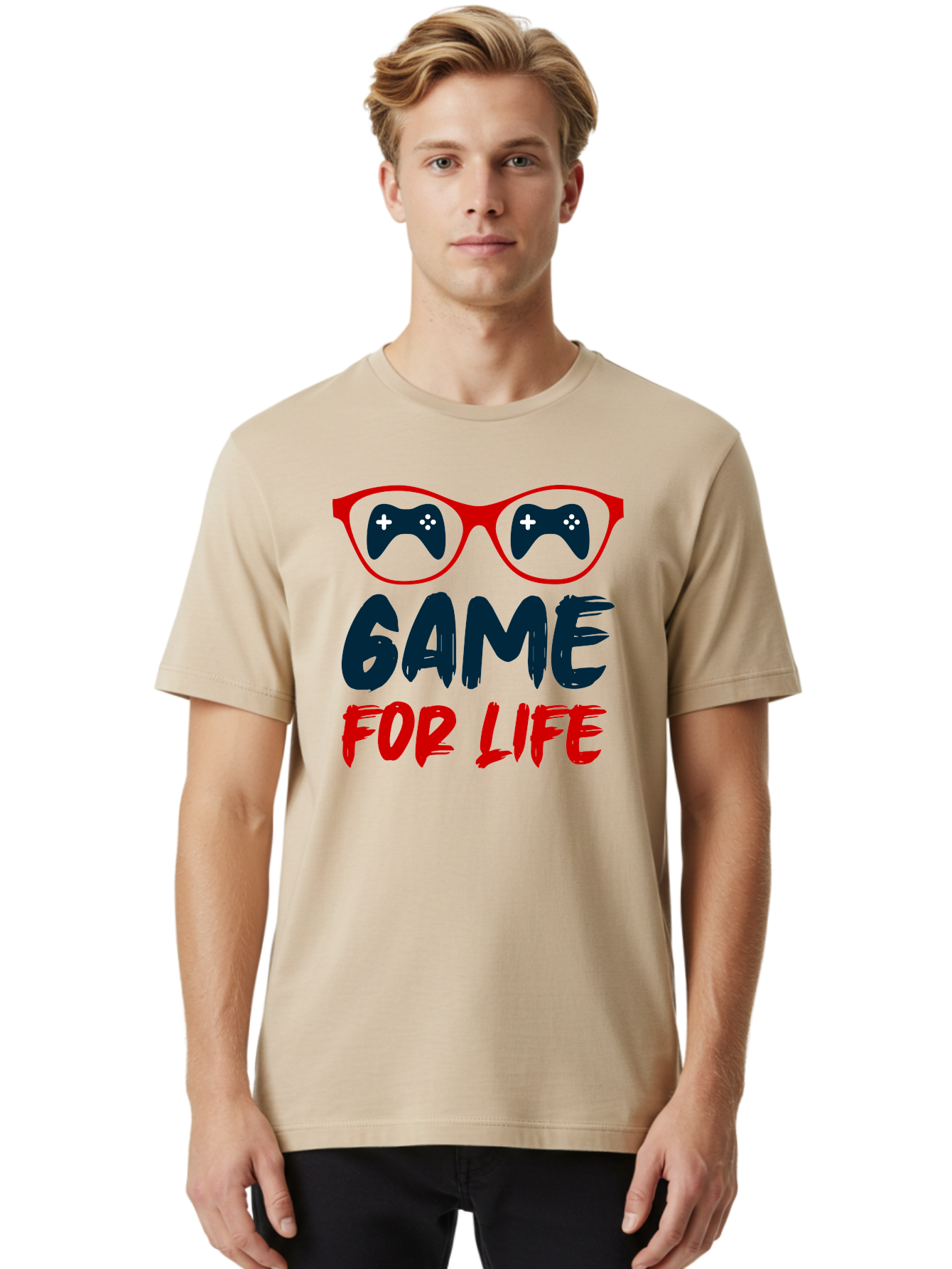 Game-For-Life Men'S Graphic Tee, 100% Cotton, Comfortable Casual Summer Wear, Machine Washable, Gaming Culture, Game Controllers, Video Games, Gamer Lifestyle, Game For Life, Gaming Community, Fun, Entertainment, Red Glasses - Aaa630 8