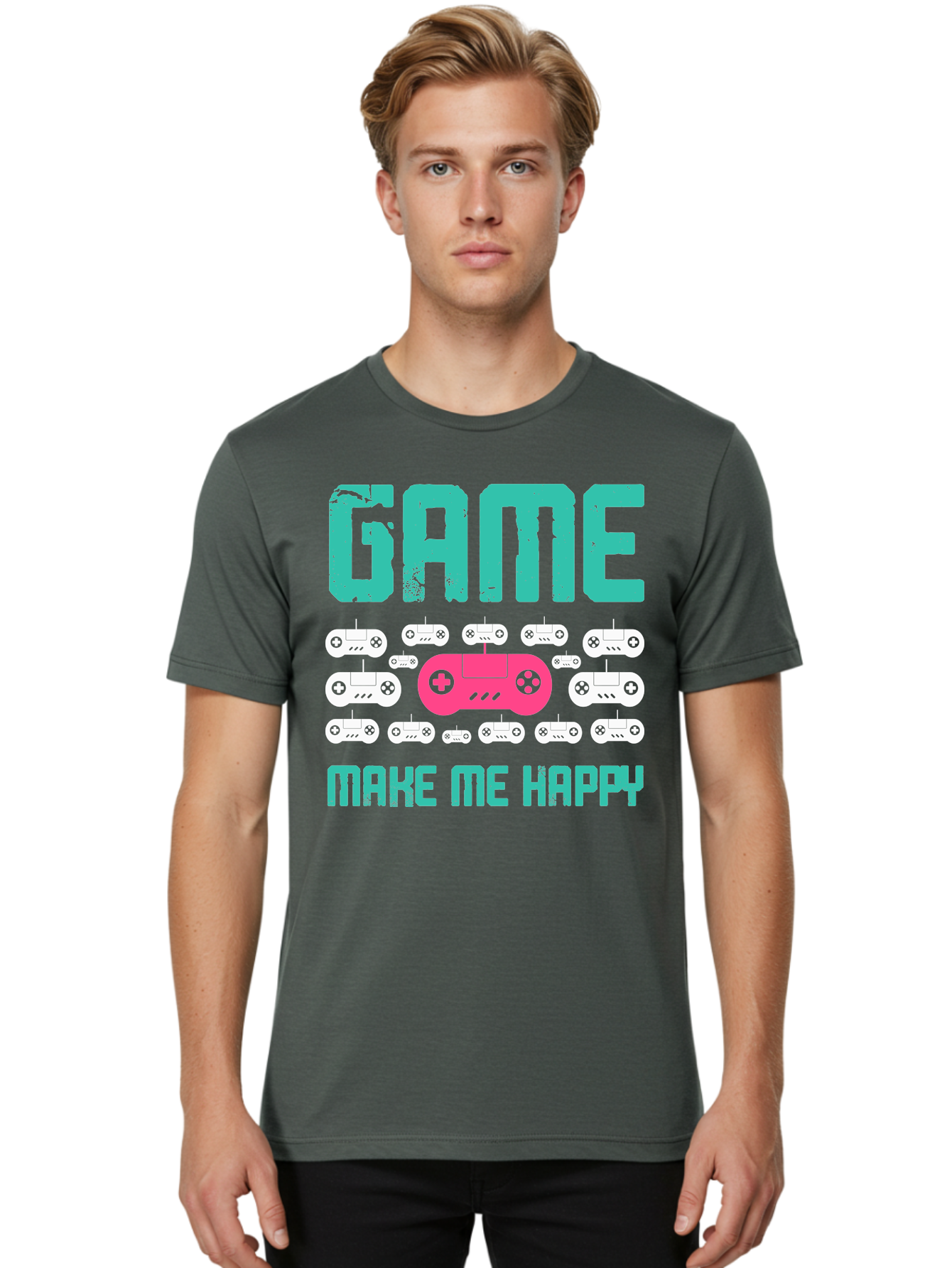 Game-Make-Me-Happy Men'S Graphic Tee, 100% Cotton, Comfortable Casual Summer Wear, Machine Washable, Gaming Controller, Gamepad, Video Games, Gaming Accessories, Positive Vibes, Happiness, Gaming, Make Me Happy - Aaa631 6