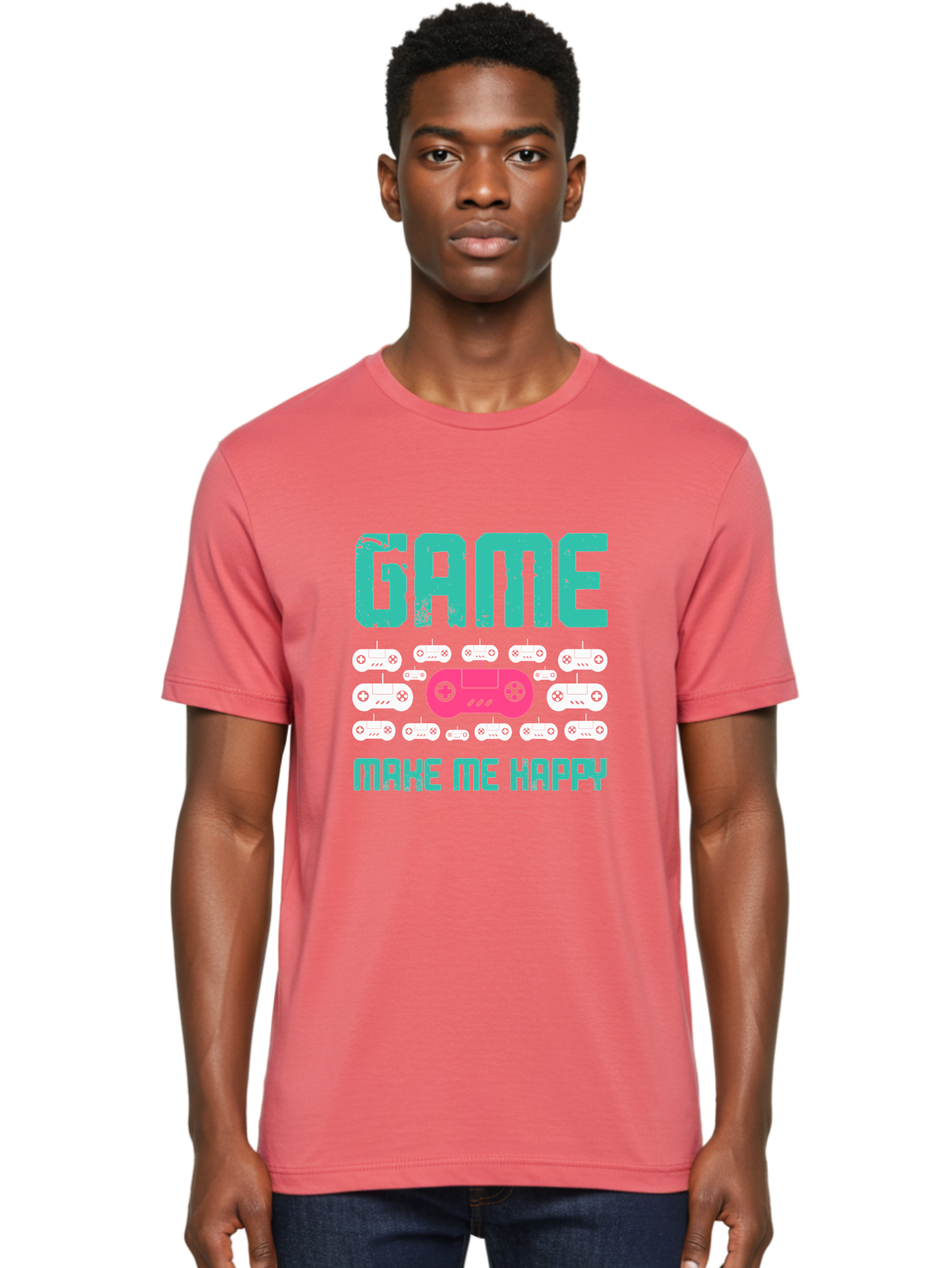 Game-Make-Me-Happy Men'S Graphic Tee, 100% Cotton, Comfortable Casual Summer Wear, Machine Washable, Gaming Controller, Gamepad, Video Games, Gaming Accessories, Positive Vibes, Happiness, Gaming, Make Me Happy - Aaa631 28