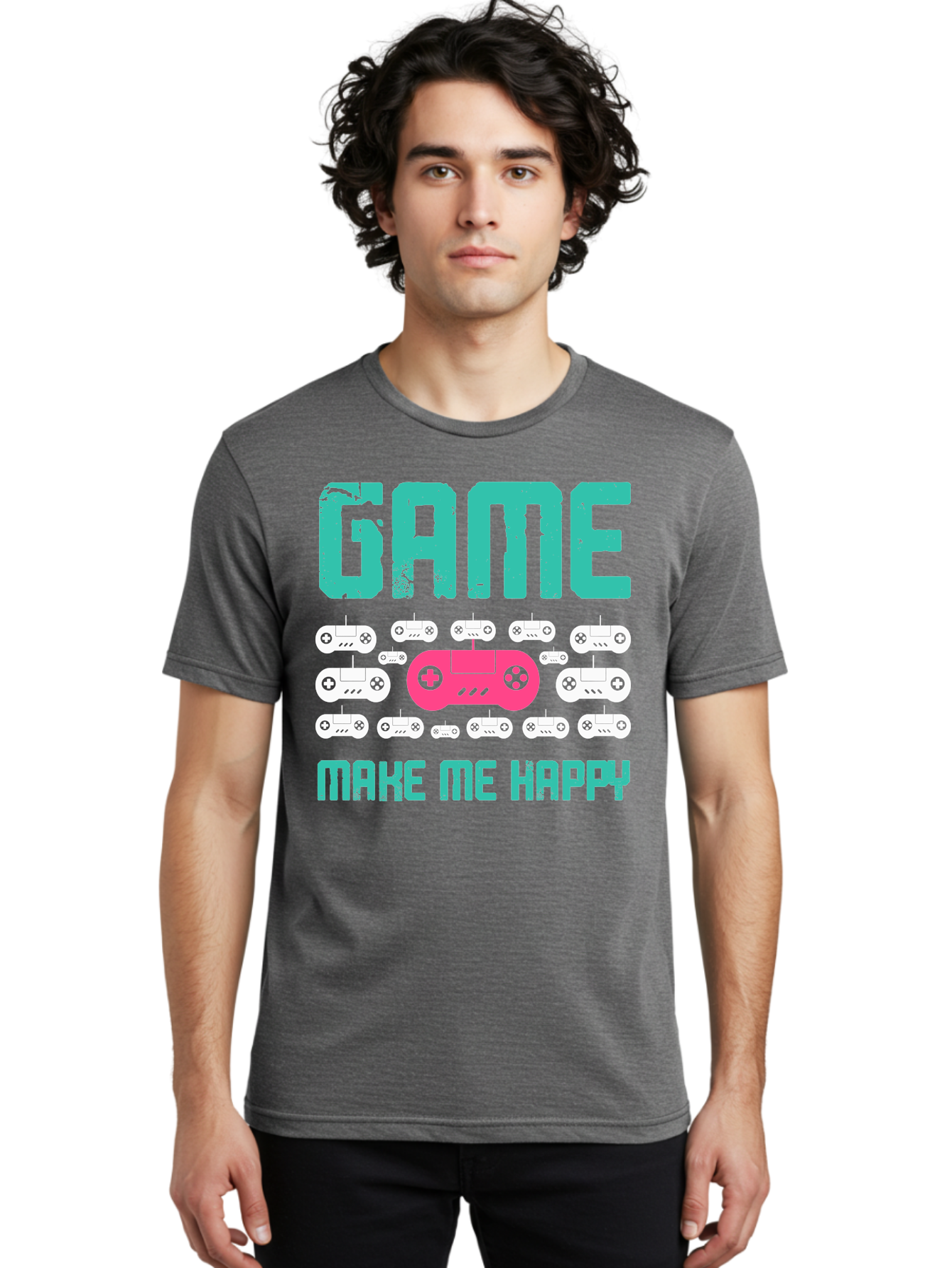 Game-Make-Me-Happy Men'S Graphic Tee, 100% Cotton, Comfortable Casual Summer Wear, Machine Washable, Gaming Controller, Gamepad, Video Games, Gaming Accessories, Positive Vibes, Happiness, Gaming, Make Me Happy - Aaa631 20