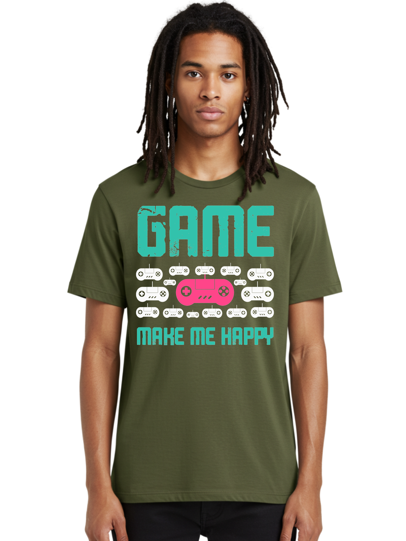 Game-Make-Me-Happy Men'S Graphic Tee, 100% Cotton, Comfortable Casual Summer Wear, Machine Washable, Gaming Controller, Gamepad, Video Games, Gaming Accessories, Positive Vibes, Happiness, Gaming, Make Me Happy - Aaa631 4