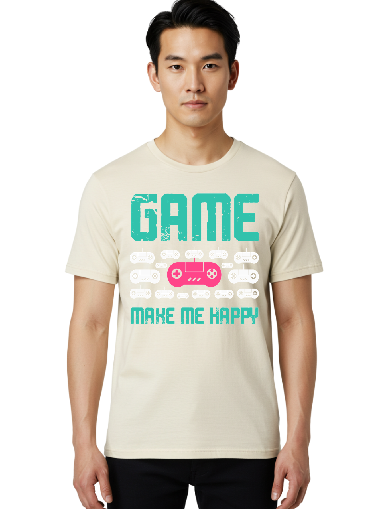 Game-Make-Me-Happy Men'S Graphic Tee, 100% Cotton, Comfortable Casual Summer Wear, Machine Washable, Gaming Controller, Gamepad, Video Games, Gaming Accessories, Positive Vibes, Happiness, Gaming, Make Me Happy - Aaa631 14