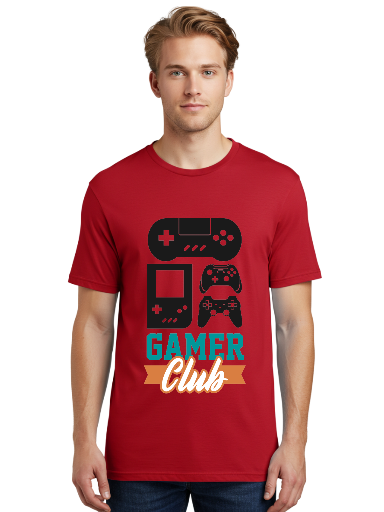 Gamer-Club Men'S Graphic Tee, 100% Cotton, Comfortable Casual Summer Wear, Machine Washable, Gaming Club, Gamer Community, Game Controllers, Video Games, Gamepad, Gaming Console, Game Controller Graphics, Gaming Accessories, Game Night - Aaa633 24