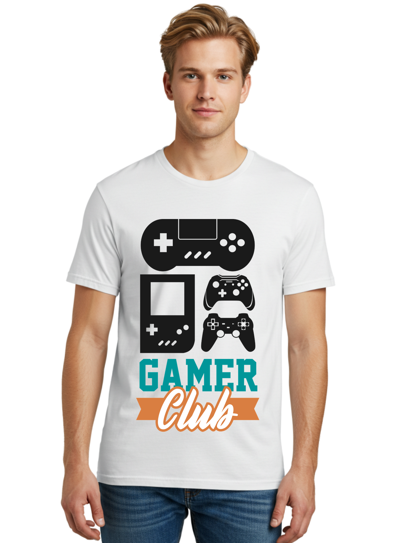 Gamer-Club Men'S Graphic Tee, 100% Cotton, Comfortable Casual Summer Wear, Machine Washable, Gaming Club, Gamer Community, Game Controllers, Video Games, Gamepad, Gaming Console, Game Controller Graphics, Gaming Accessories, Game Night - Aaa633 30