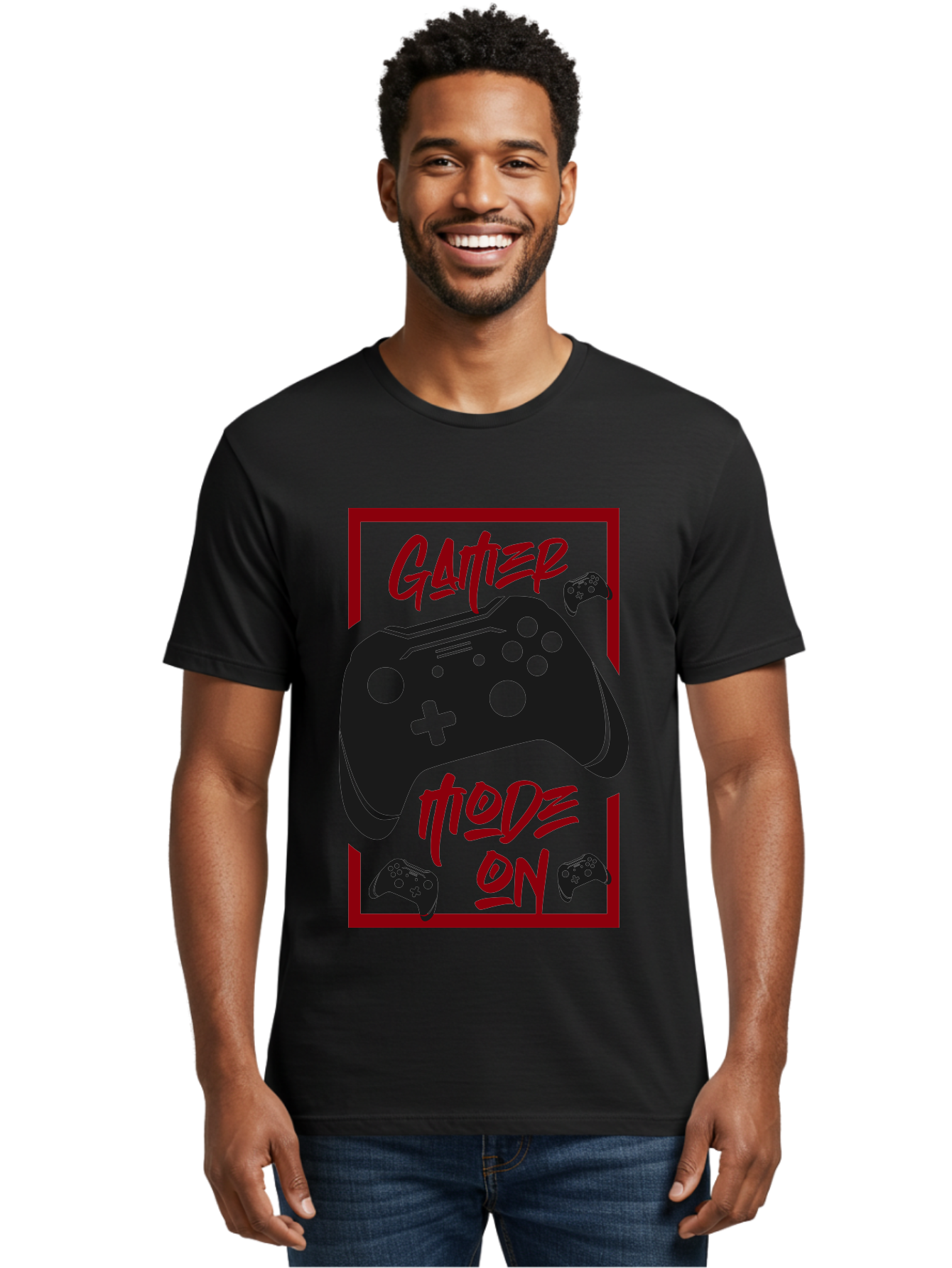 Gamer-Mode-On Men'S Graphic Tee, 100% Cotton, Comfortable Casual Summer Wear, Machine Washable, Game Controller, Gaming Graphics, Video Game Console, Game Mode On, Gather Mode, Gamer Culture, Gaming Community, Game On, Red And Green Design - Aaa634 10