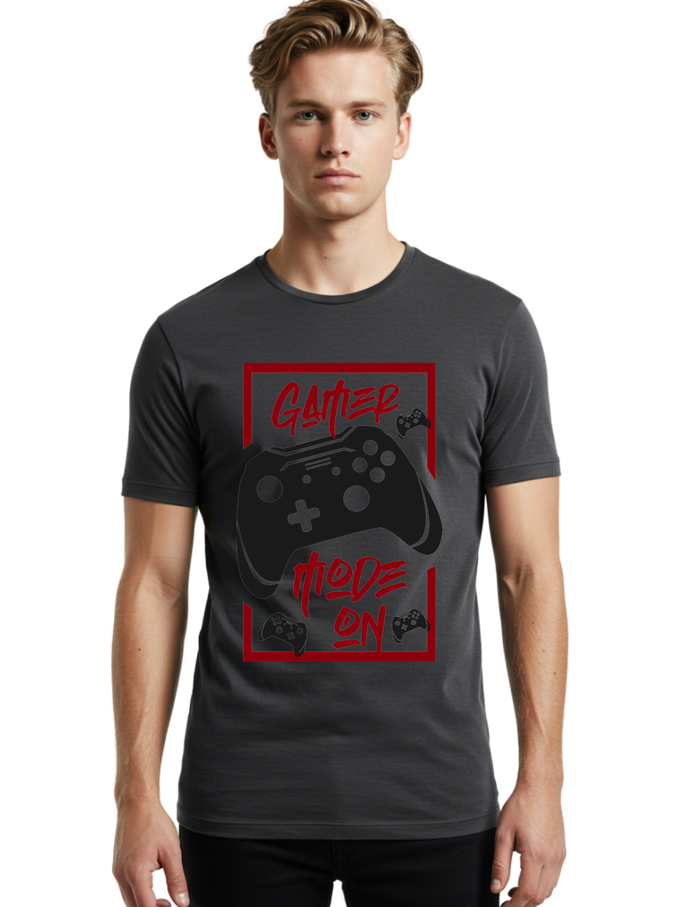 Gamer-Mode-On Men'S Graphic Tee, 100% Cotton, Comfortable Casual Summer Wear, Machine Washable, Game Controller, Gaming Graphics, Video Game Console, Game Mode On, Gather Mode, Gamer Culture, Gaming Community, Game On, Red And Green Design - Aaa634 8