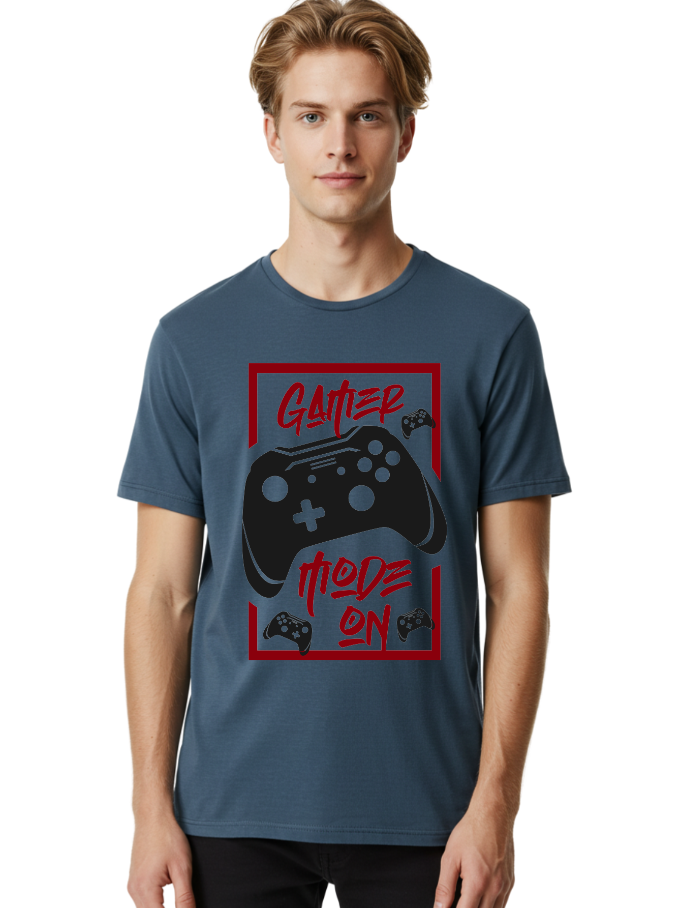 Gamer-Mode-On Men'S Graphic Tee, 100% Cotton, Comfortable Casual Summer Wear, Machine Washable, Game Controller, Gaming Graphics, Video Game Console, Game Mode On, Gather Mode, Gamer Culture, Gaming Community, Game On, Red And Green Design - Aaa634 30