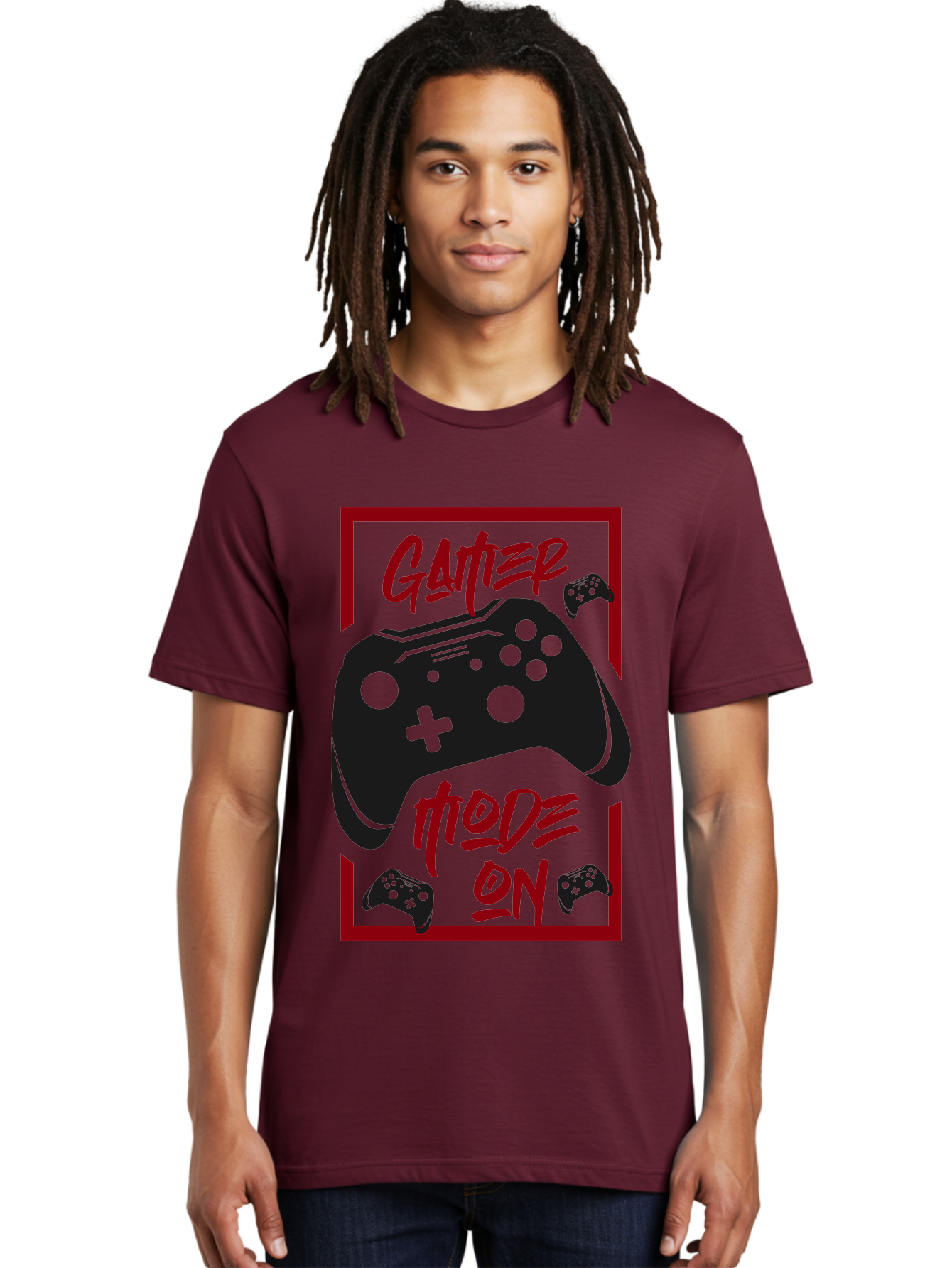 Gamer-Mode-On Men'S Graphic Tee, 100% Cotton, Comfortable Casual Summer Wear, Machine Washable, Game Controller, Gaming Graphics, Video Game Console, Game Mode On, Gather Mode, Gamer Culture, Gaming Community, Game On, Red And Green Design - Aaa634 6