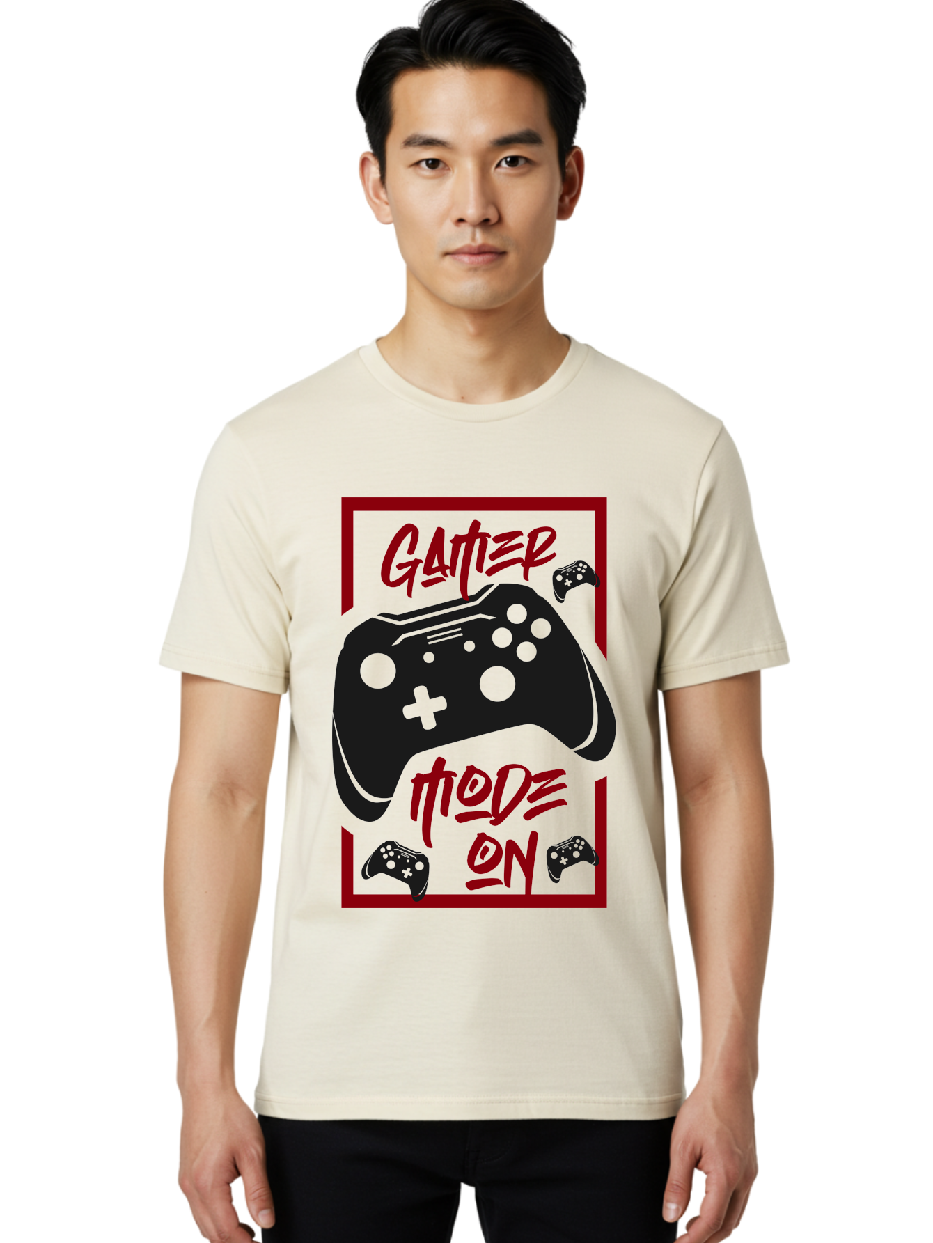 Gamer-Mode-On Men'S Graphic Tee, 100% Cotton, Comfortable Casual Summer Wear, Machine Washable, Game Controller, Gaming Graphics, Video Game Console, Game Mode On, Gather Mode, Gamer Culture, Gaming Community, Game On, Red And Green Design - Aaa634 12