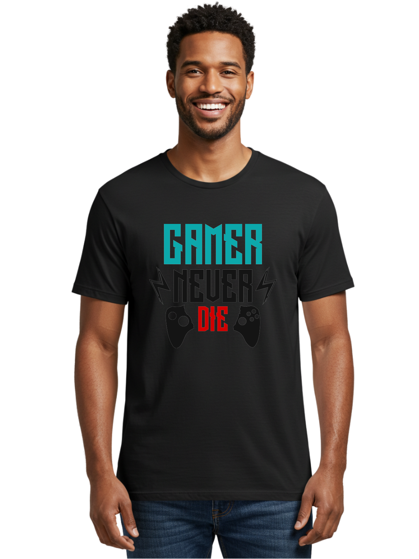 Gamer-Never-Die Men'S Graphic Tee, 100% Cotton, Comfortable Casual Summer Wear, Machine Washable, Gaming Culture, Gaming Controllers, Motivational Quote, Gamer Lifestyle, Video Games, Gaming Community, Game On - Aaa635 14