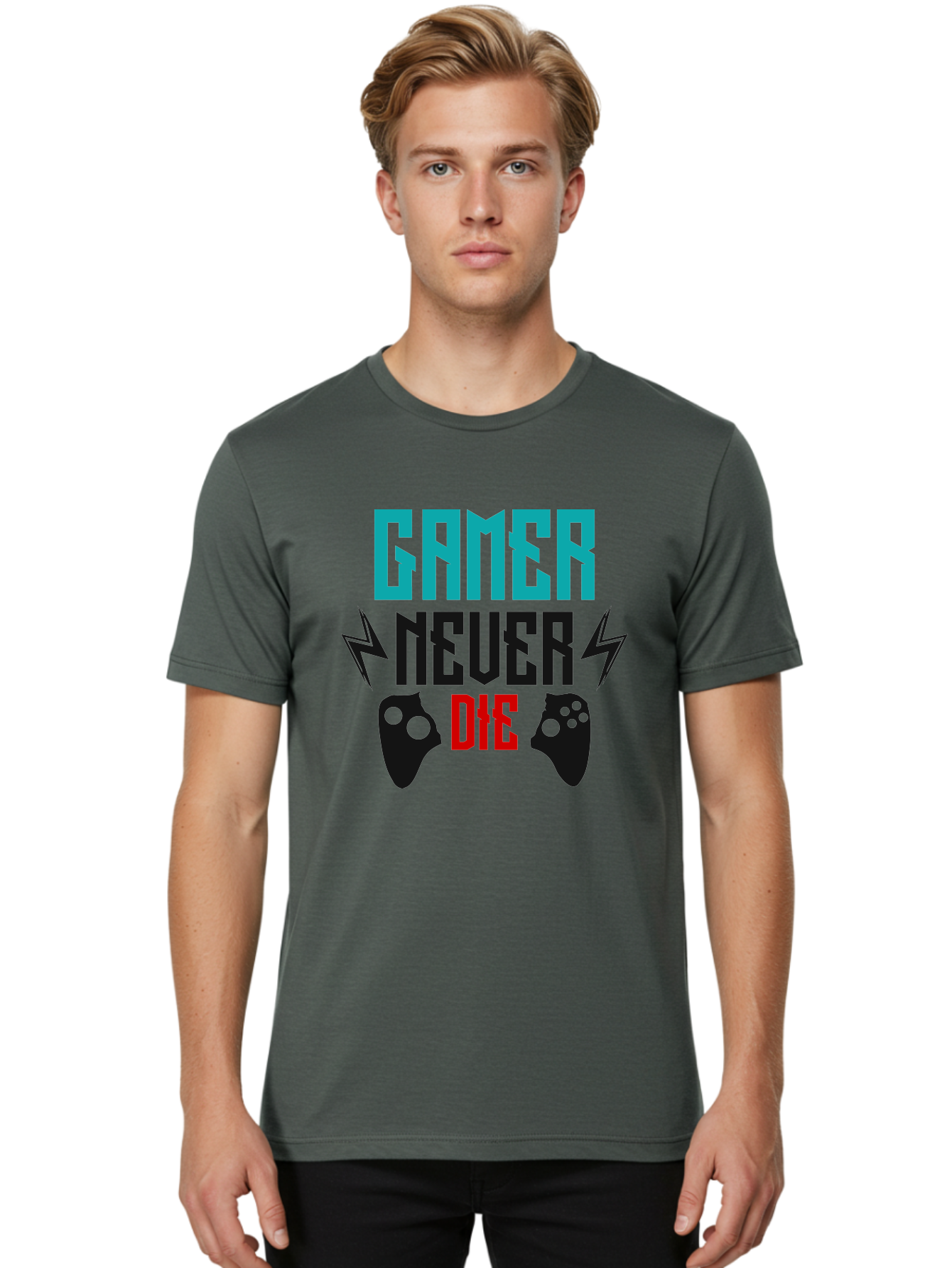 Gamer-Never-Die Men'S Graphic Tee, 100% Cotton, Comfortable Casual Summer Wear, Machine Washable, Gaming Culture, Gaming Controllers, Motivational Quote, Gamer Lifestyle, Video Games, Gaming Community, Game On - Aaa635 18