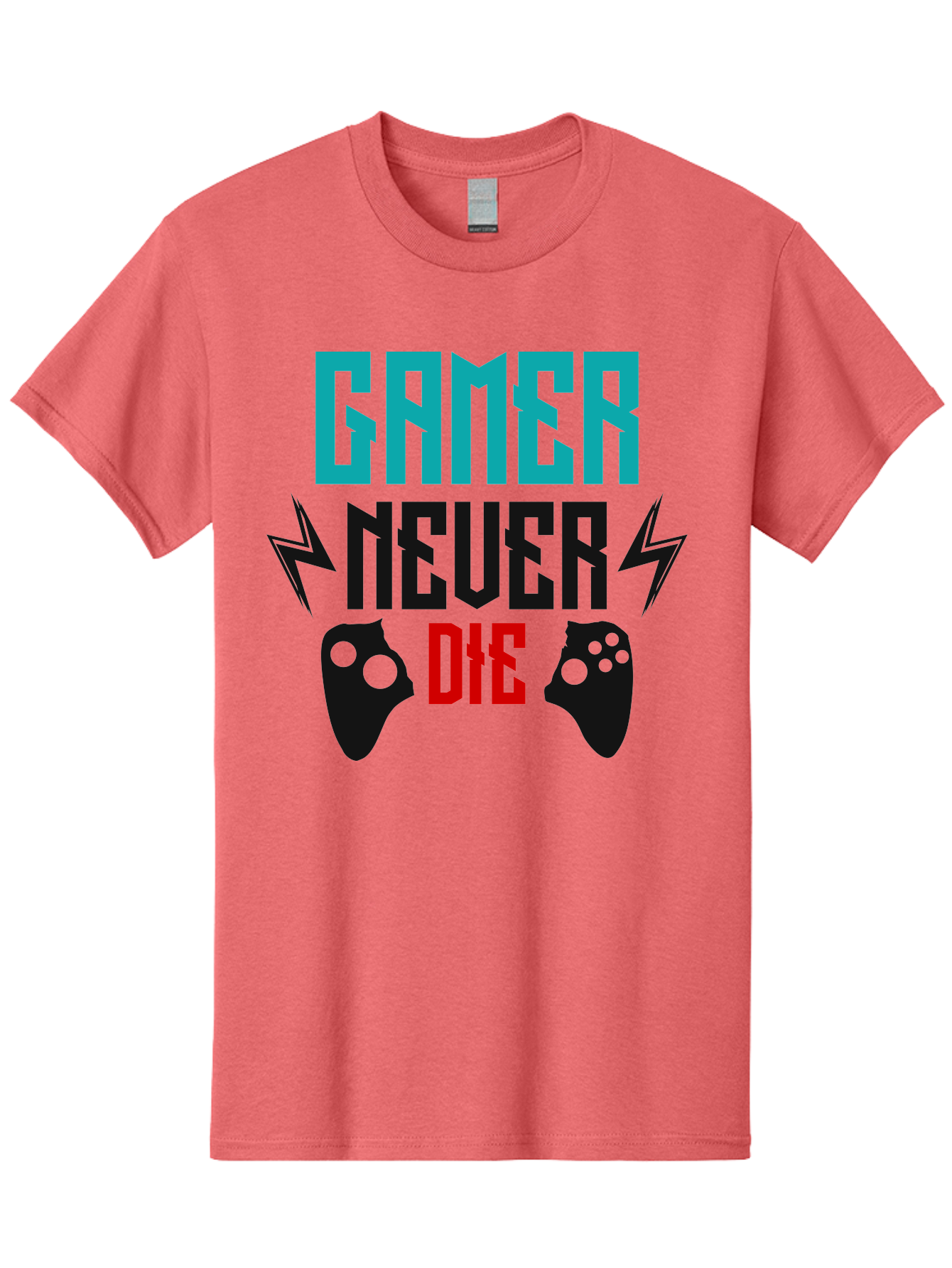 Gamer-Never-Die Men'S Graphic Tee, 100% Cotton, Comfortable Casual Summer Wear, Machine Washable, Gaming Culture, Gaming Controllers, Motivational Quote, Gamer Lifestyle, Video Games, Gaming Community, Game On - Aaa635 21