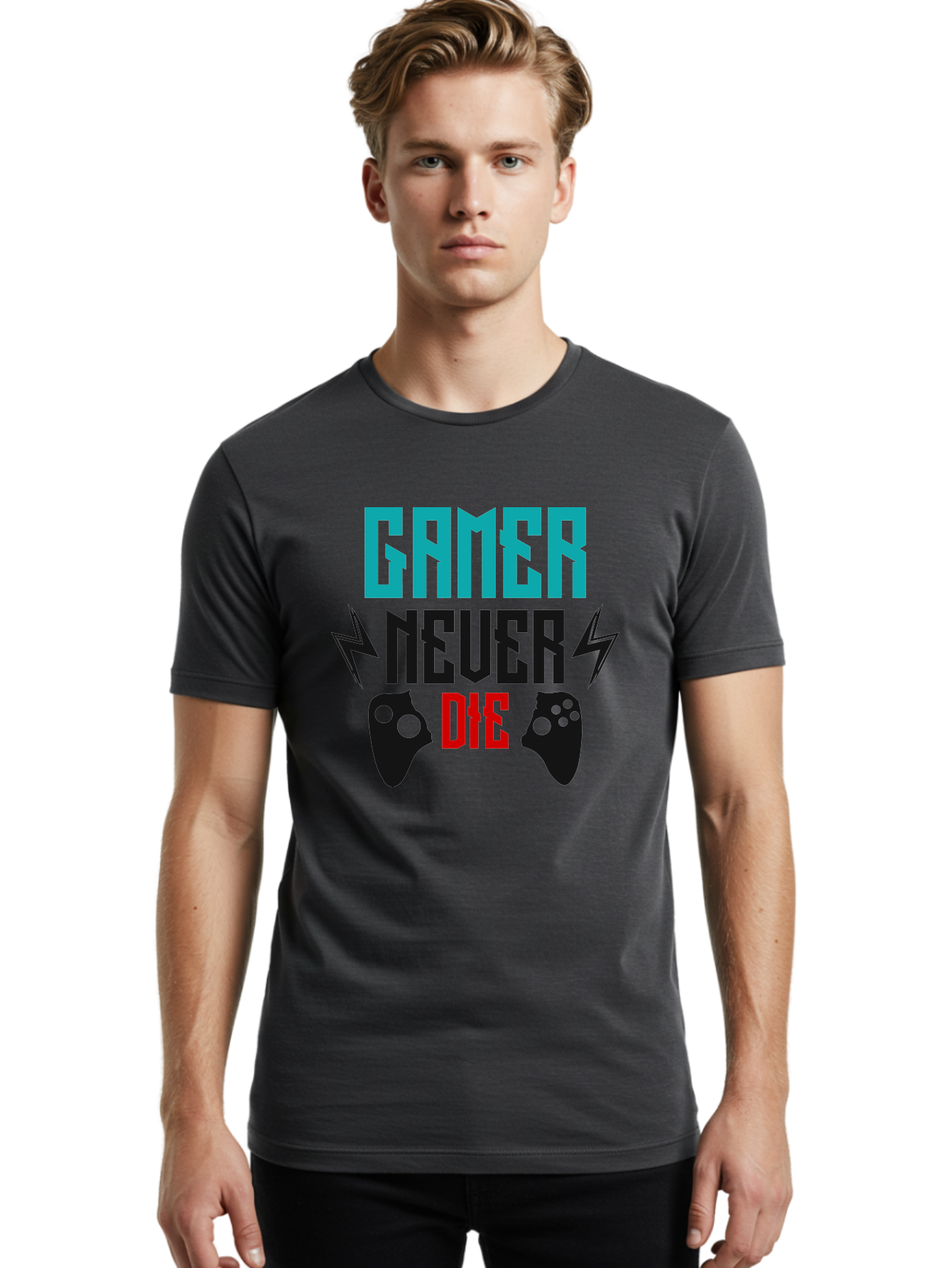 Gamer-Never-Die Men'S Graphic Tee, 100% Cotton, Comfortable Casual Summer Wear, Machine Washable, Gaming Culture, Gaming Controllers, Motivational Quote, Gamer Lifestyle, Video Games, Gaming Community, Game On - Aaa635 20
