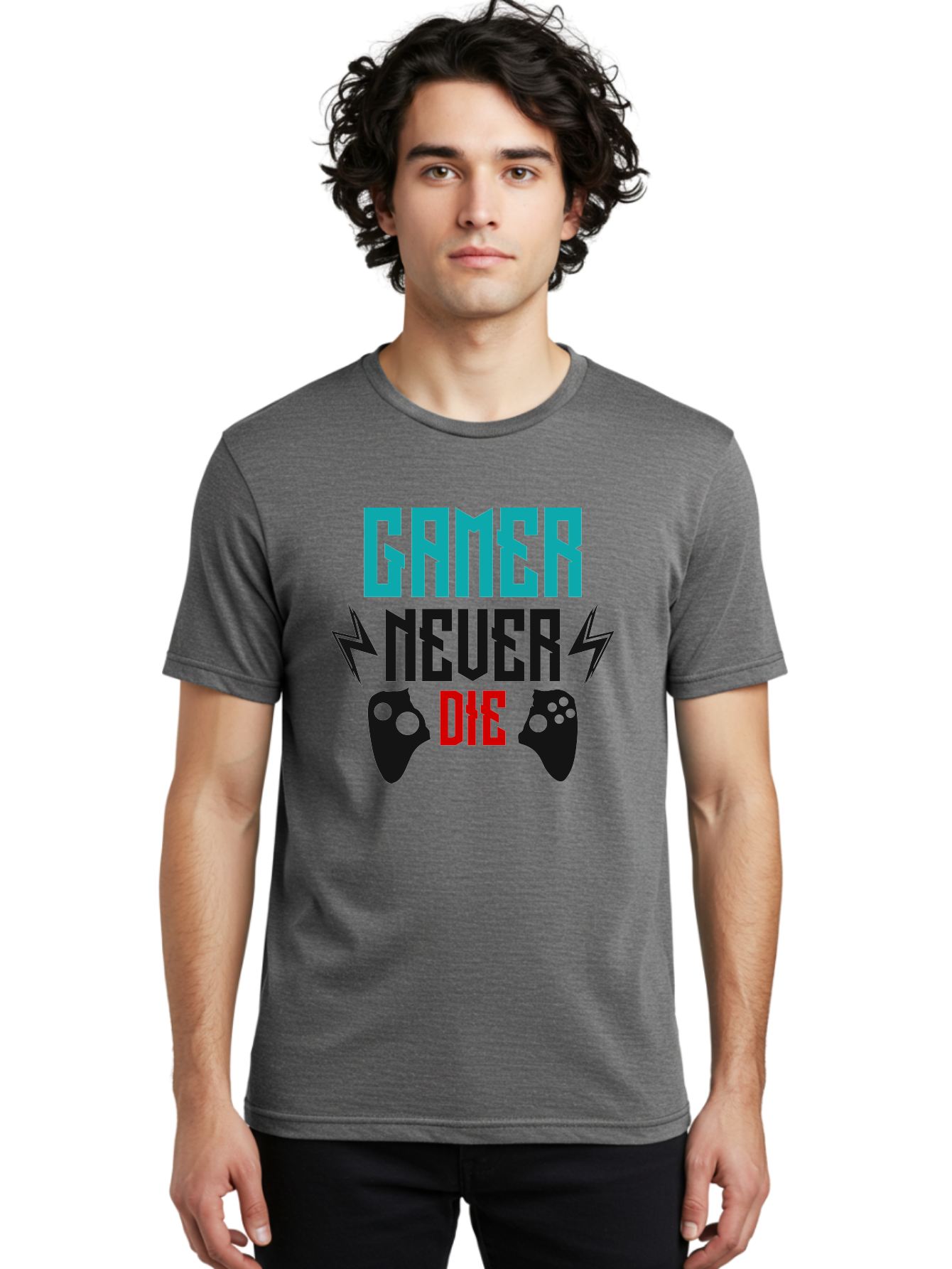 Gamer-Never-Die Men'S Graphic Tee, 100% Cotton, Comfortable Casual Summer Wear, Machine Washable, Gaming Culture, Gaming Controllers, Motivational Quote, Gamer Lifestyle, Video Games, Gaming Community, Game On - Aaa635 30
