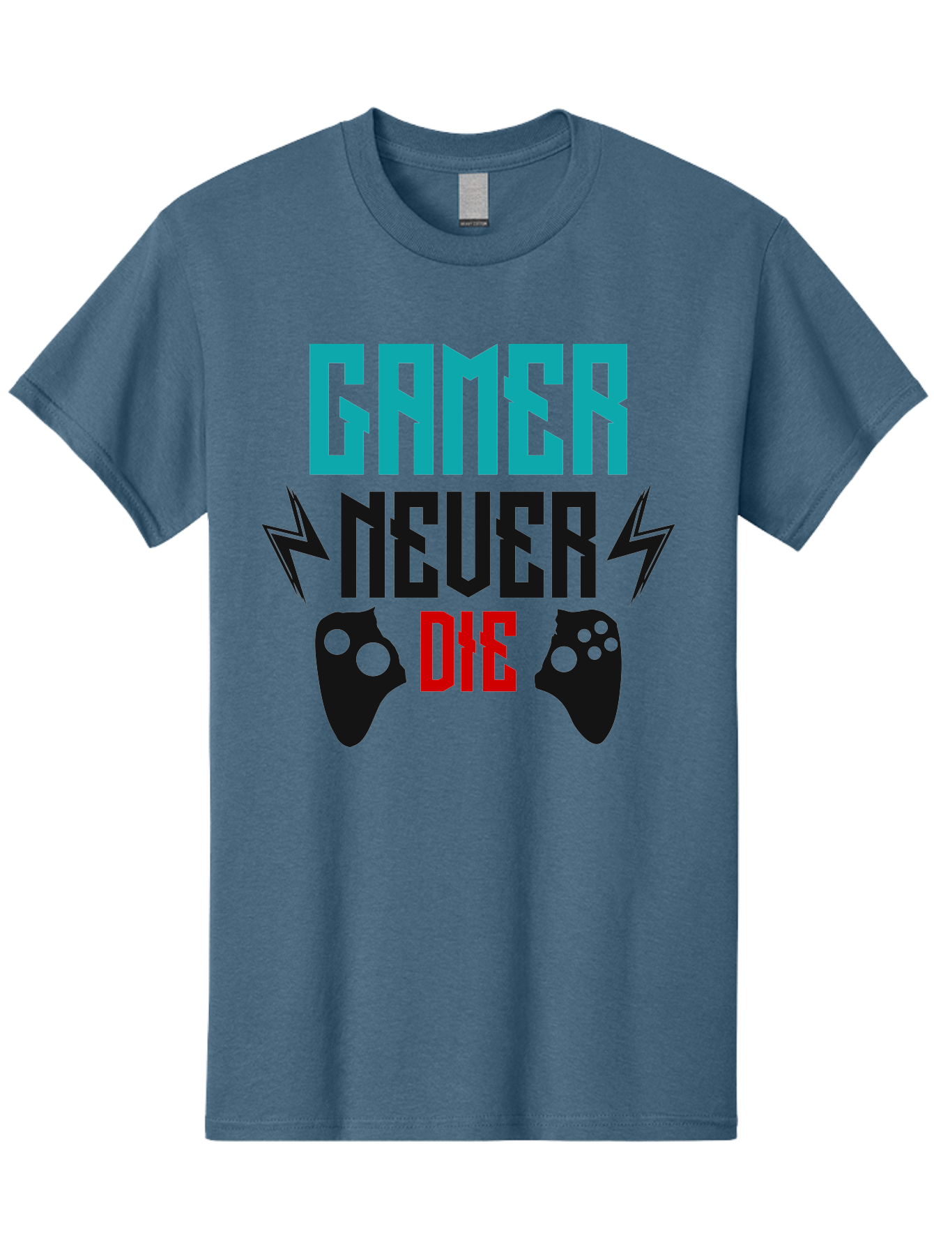 Gamer-Never-Die Men'S Graphic Tee, 100% Cotton, Comfortable Casual Summer Wear, Machine Washable, Gaming Culture, Gaming Controllers, Motivational Quote, Gamer Lifestyle, Video Games, Gaming Community, Game On - Aaa635 27