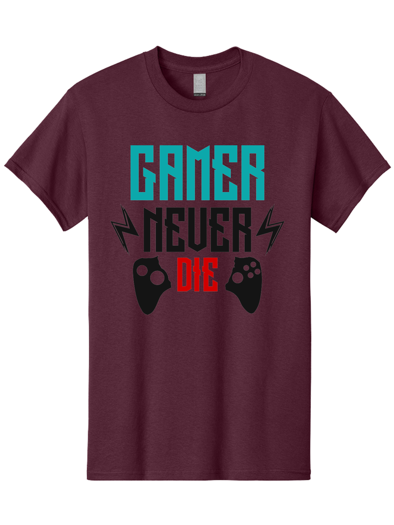 Gamer-Never-Die Men'S Graphic Tee, 100% Cotton, Comfortable Casual Summer Wear, Machine Washable, Gaming Culture, Gaming Controllers, Motivational Quote, Gamer Lifestyle, Video Games, Gaming Community, Game On - Aaa635 9