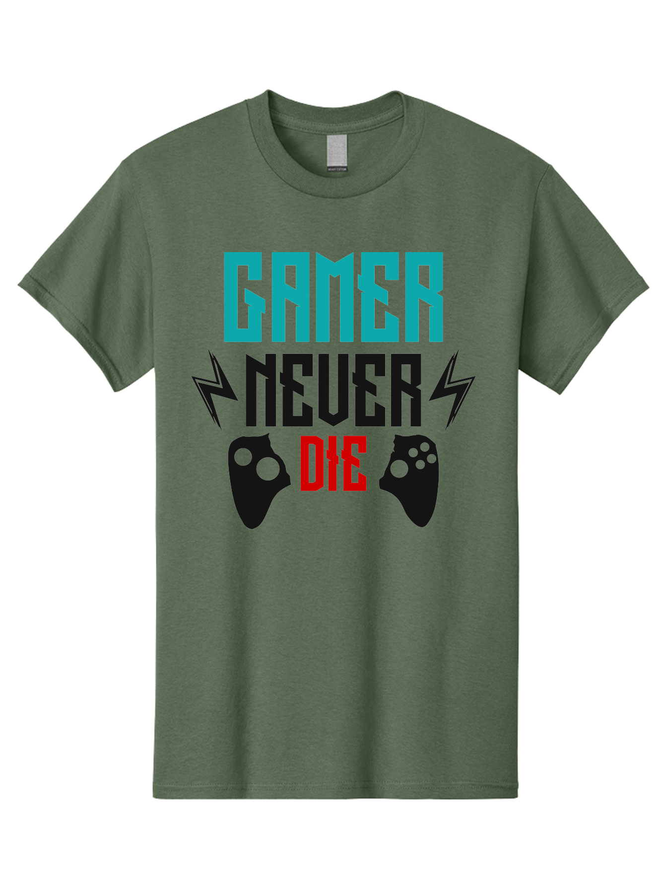 Gamer-Never-Die Men'S Graphic Tee, 100% Cotton, Comfortable Casual Summer Wear, Machine Washable, Gaming Culture, Gaming Controllers, Motivational Quote, Gamer Lifestyle, Video Games, Gaming Community, Game On - Aaa635 23