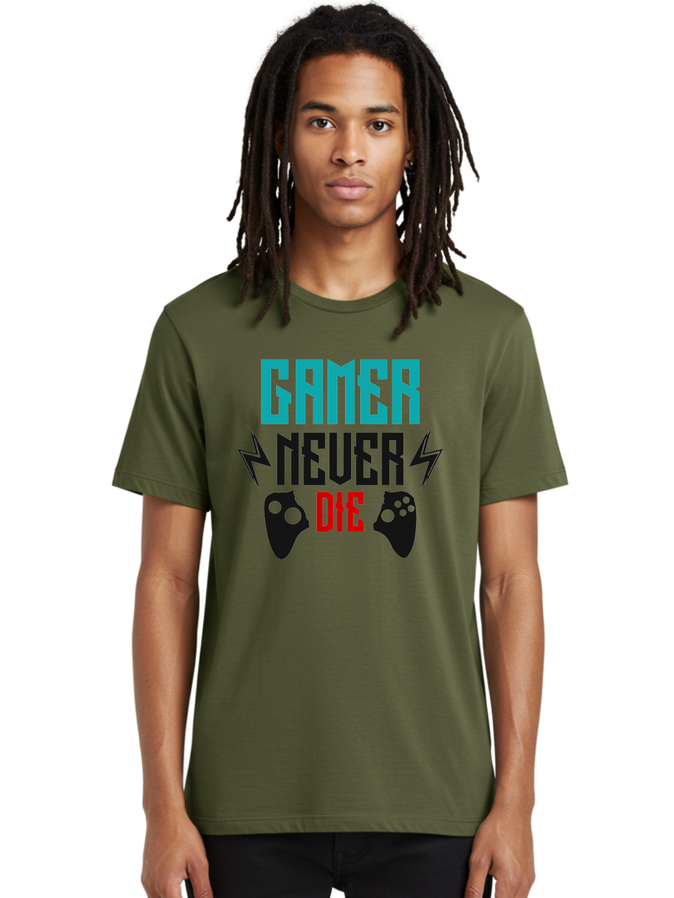 Gamer-Never-Die Men'S Graphic Tee, 100% Cotton, Comfortable Casual Summer Wear, Machine Washable, Gaming Culture, Gaming Controllers, Motivational Quote, Gamer Lifestyle, Video Games, Gaming Community, Game On - Aaa635 24