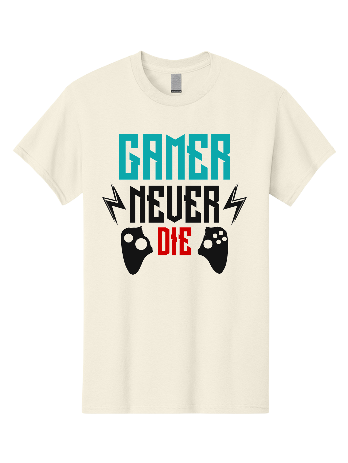 Gamer-Never-Die Men'S Graphic Tee, 100% Cotton, Comfortable Casual Summer Wear, Machine Washable, Gaming Culture, Gaming Controllers, Motivational Quote, Gamer Lifestyle, Video Games, Gaming Community, Game On - Aaa635 3