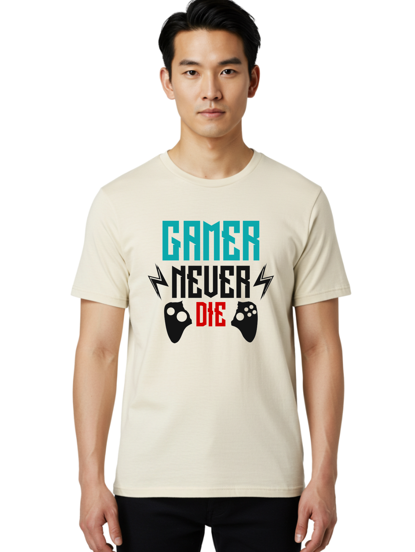 Gamer-Never-Die Men'S Graphic Tee, 100% Cotton, Comfortable Casual Summer Wear, Machine Washable, Gaming Culture, Gaming Controllers, Motivational Quote, Gamer Lifestyle, Video Games, Gaming Community, Game On - Aaa635 18