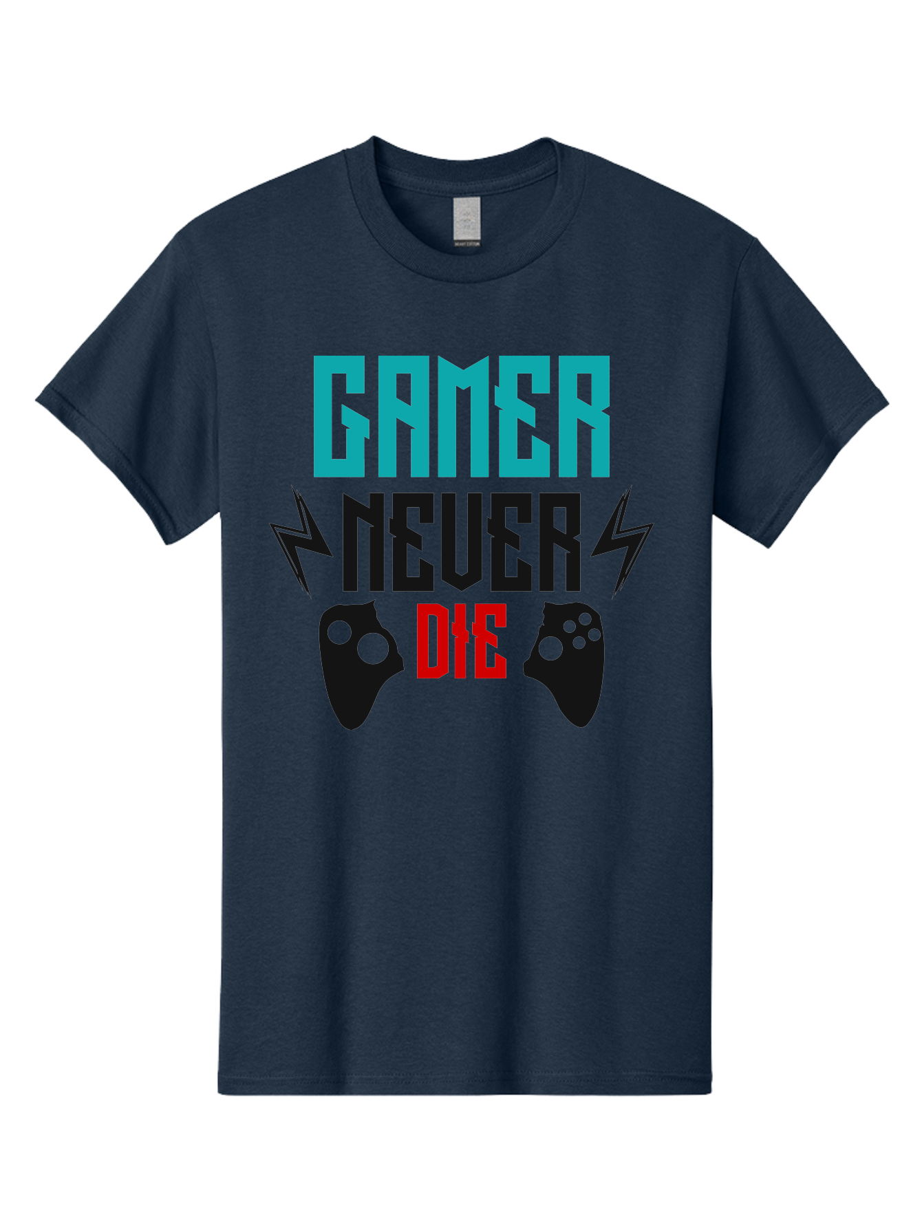 Gamer-Never-Die Men'S Graphic Tee, 100% Cotton, Comfortable Casual Summer Wear, Machine Washable, Gaming Culture, Gaming Controllers, Motivational Quote, Gamer Lifestyle, Video Games, Gaming Community, Game On - Aaa635 25