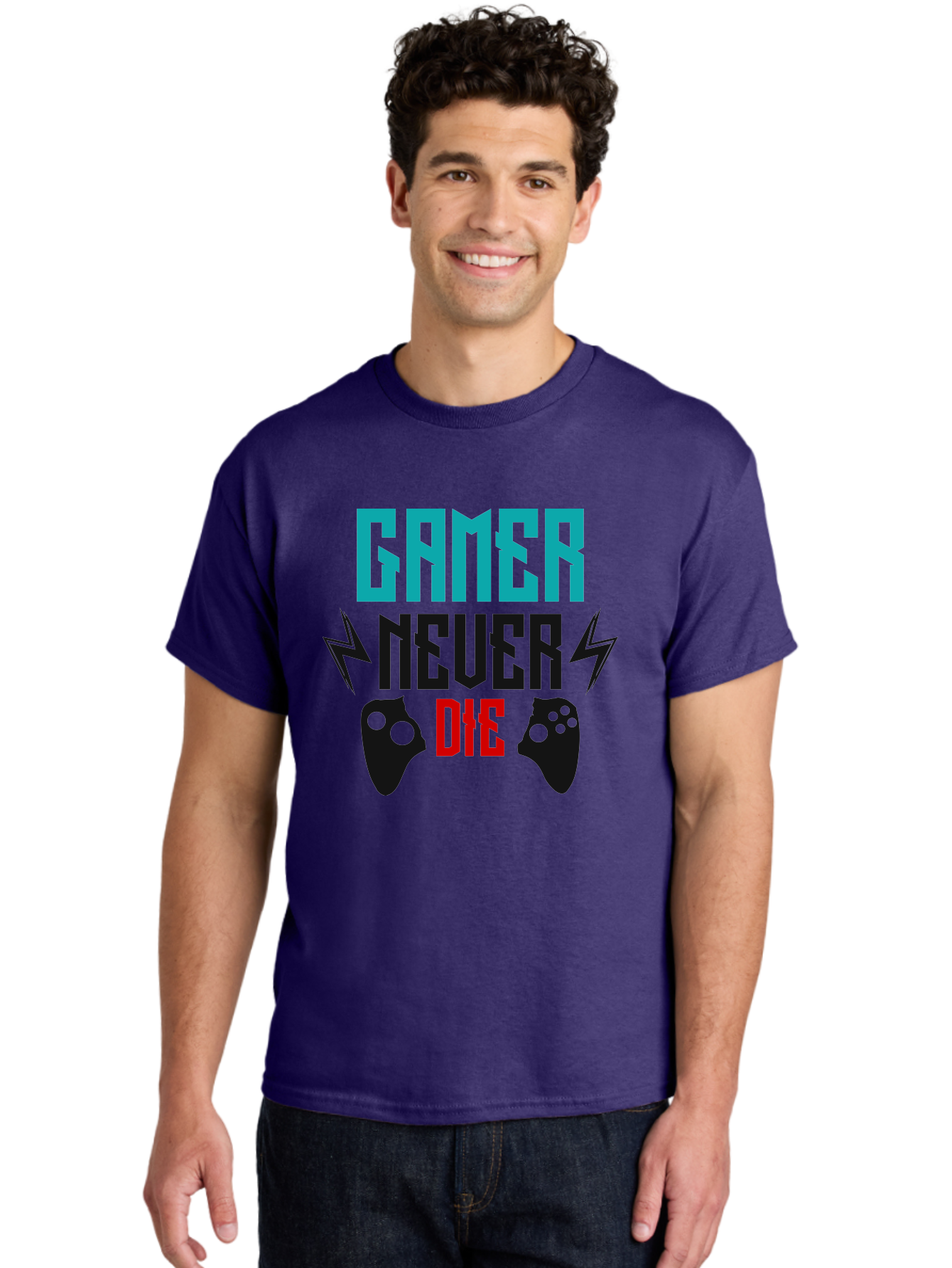 Gamer-Never-Die Men'S Graphic Tee, 100% Cotton, Comfortable Casual Summer Wear, Machine Washable, Gaming Culture, Gaming Controllers, Motivational Quote, Gamer Lifestyle, Video Games, Gaming Community, Game On - Aaa635 8
