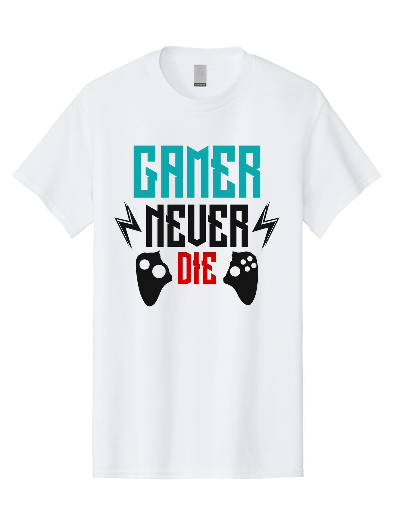 Gamer-Never-Die Men'S Graphic Tee, 100% Cotton, Comfortable Casual Summer Wear, Machine Washable, Gaming Culture, Gaming Controllers, Motivational Quote, Gamer Lifestyle, Video Games, Gaming Community, Game On - Aaa635 5