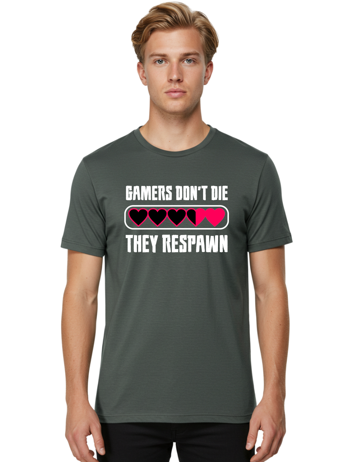Gamers-Don-T-Die-They-Respwan Men'S Graphic Tee, 100% Cotton, Comfortable Casual Summer Wear, Machine Washable, Gaming Quote, Gamer Life, Respawn, Video Game Humor, Gaming Culture, Gamer Hearts, Digital Entertainment, Gaming Phrase - Aaa637 8