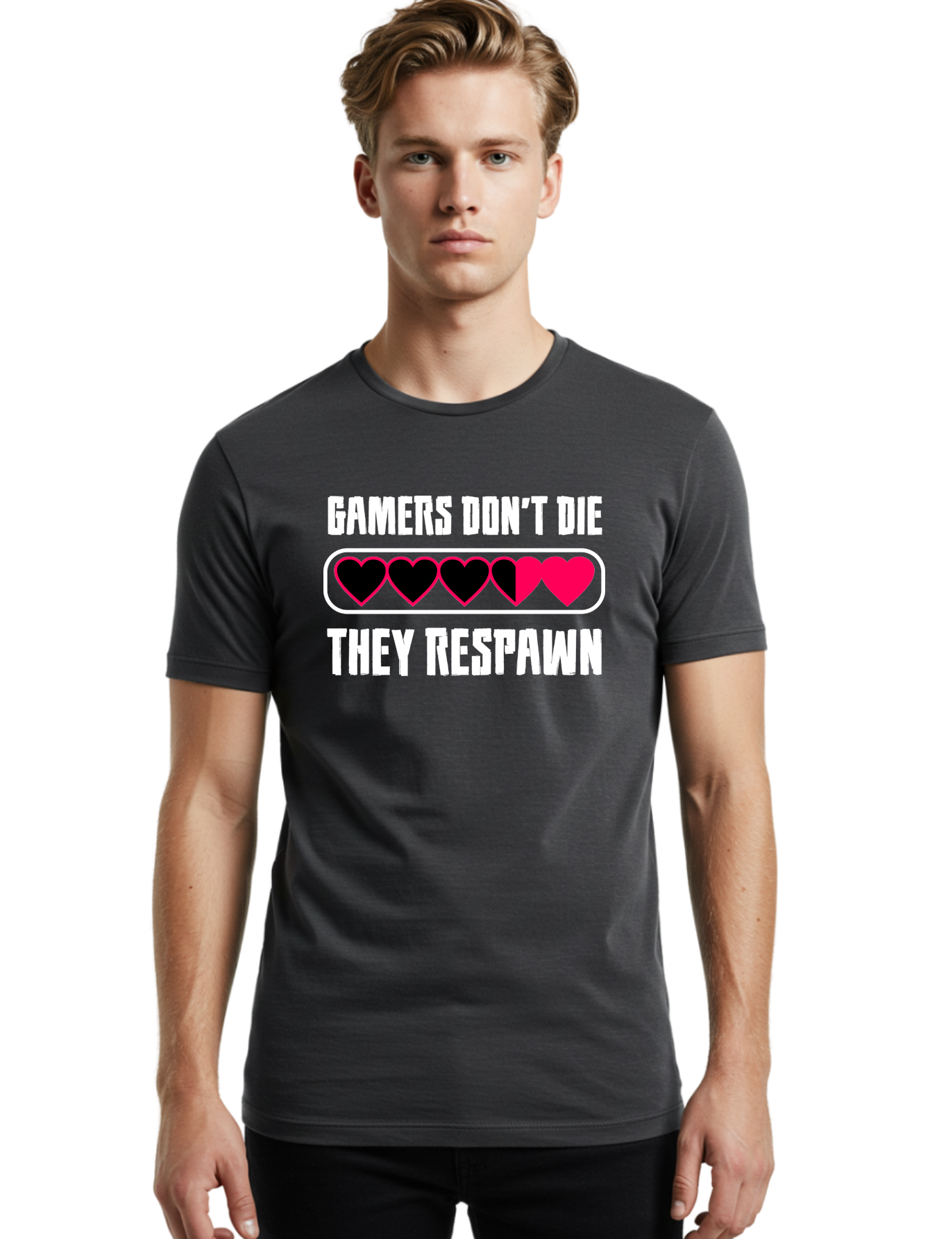 Gamers-Don-T-Die-They-Respwan Men'S Graphic Tee, 100% Cotton, Comfortable Casual Summer Wear, Machine Washable, Gaming Quote, Gamer Life, Respawn, Video Game Humor, Gaming Culture, Gamer Hearts, Digital Entertainment, Gaming Phrase - Aaa637 16