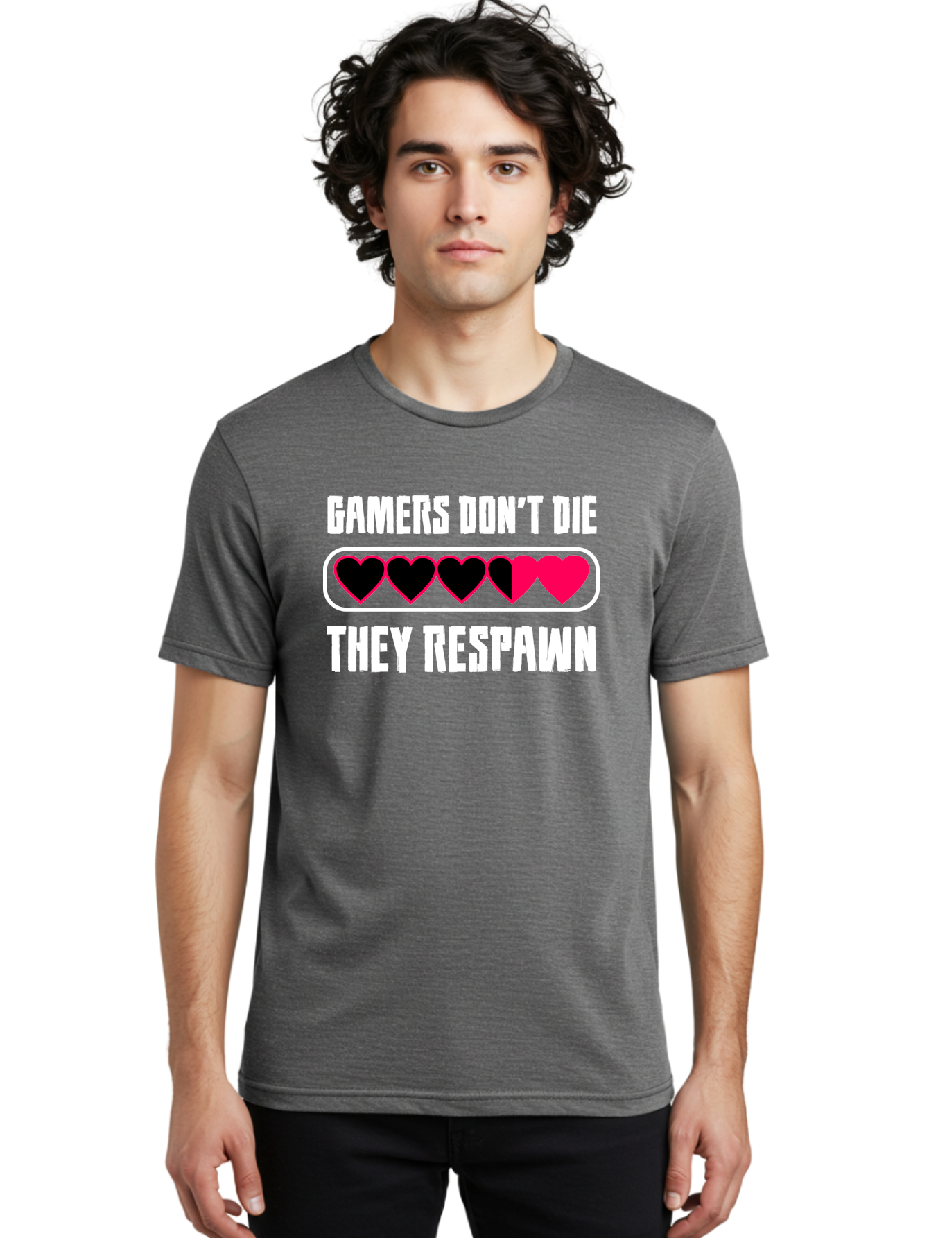 Gamers-Don-T-Die-They-Respwan Men'S Graphic Tee, 100% Cotton, Comfortable Casual Summer Wear, Machine Washable, Gaming Quote, Gamer Life, Respawn, Video Game Humor, Gaming Culture, Gamer Hearts, Digital Entertainment, Gaming Phrase - Aaa637 26