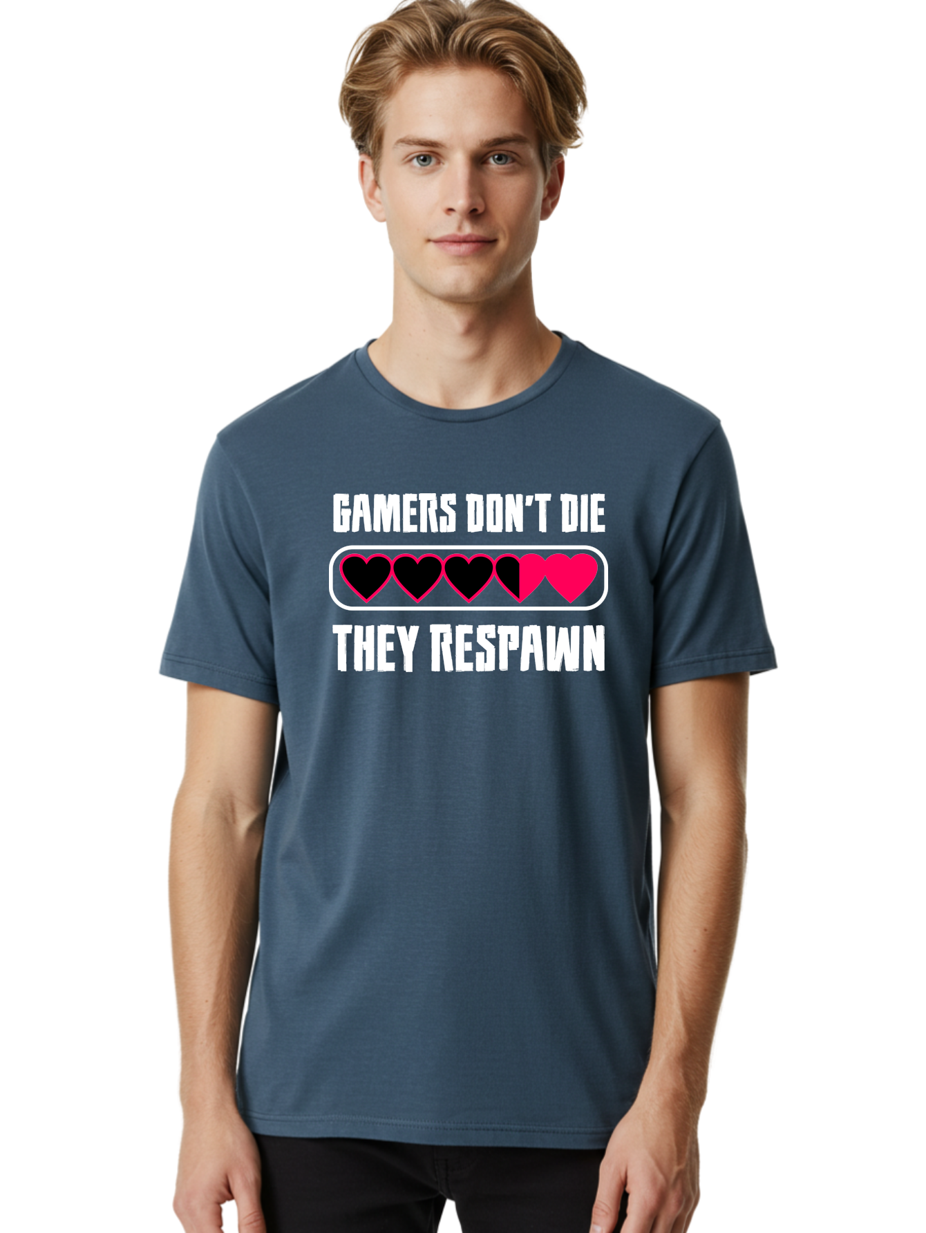Gamers-Don-T-Die-They-Respwan Men'S Graphic Tee, 100% Cotton, Comfortable Casual Summer Wear, Machine Washable, Gaming Quote, Gamer Life, Respawn, Video Game Humor, Gaming Culture, Gamer Hearts, Digital Entertainment, Gaming Phrase - Aaa637 30
