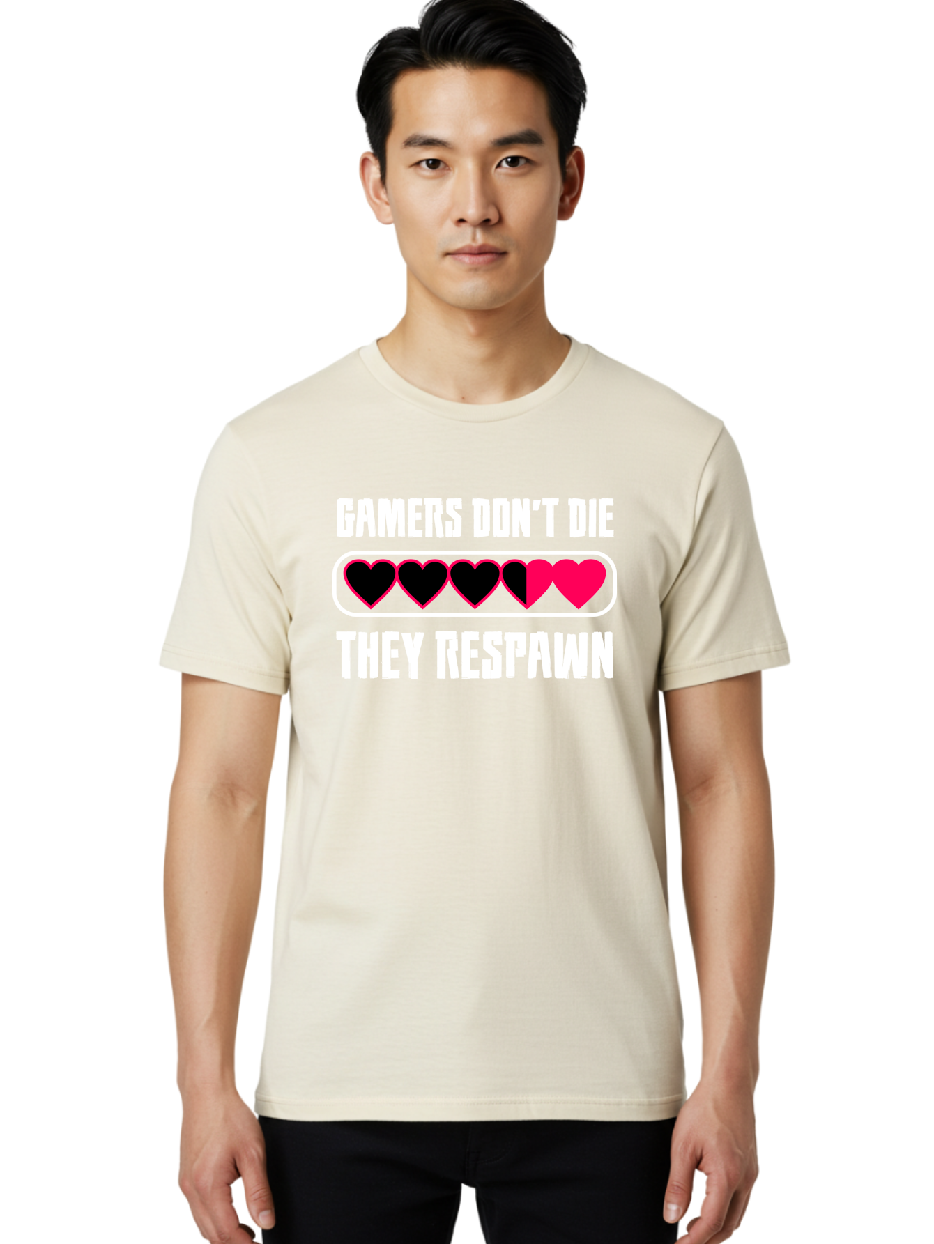 Gamers-Don-T-Die-They-Respwan Men'S Graphic Tee, 100% Cotton, Comfortable Casual Summer Wear, Machine Washable, Gaming Quote, Gamer Life, Respawn, Video Game Humor, Gaming Culture, Gamer Hearts, Digital Entertainment, Gaming Phrase - Aaa637 12