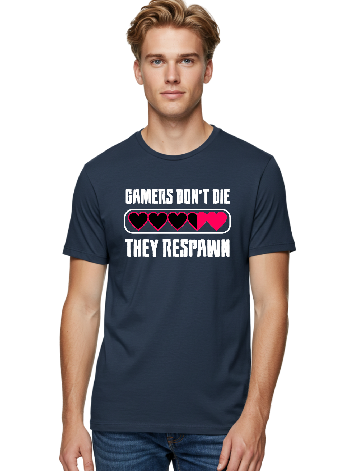 Gamers-Don-T-Die-They-Respwan Men'S Graphic Tee, 100% Cotton, Comfortable Casual Summer Wear, Machine Washable, Gaming Quote, Gamer Life, Respawn, Video Game Humor, Gaming Culture, Gamer Hearts, Digital Entertainment, Gaming Phrase - Aaa637 10