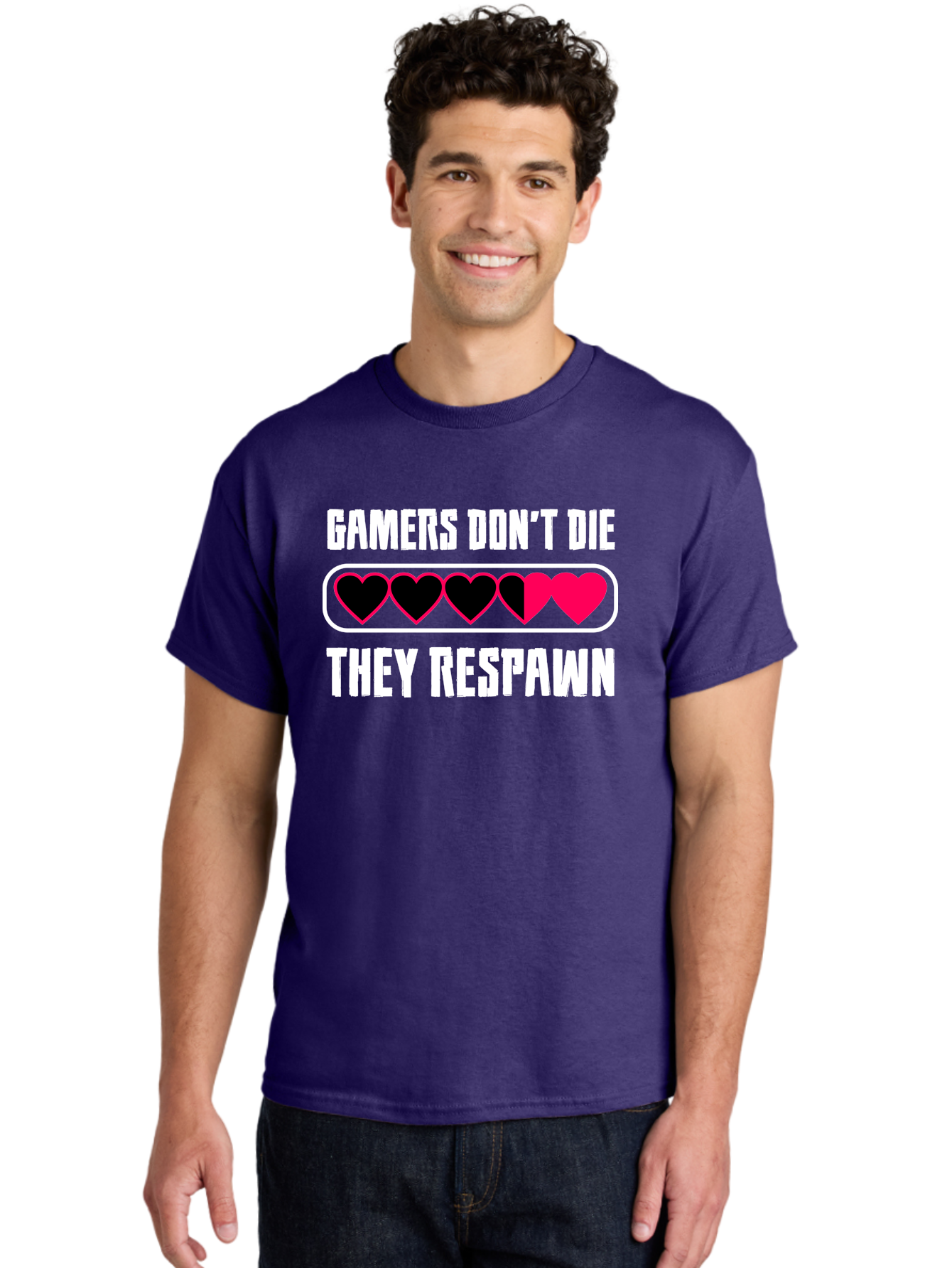 Gamers-Don-T-Die-They-Respwan Men'S Graphic Tee, 100% Cotton, Comfortable Casual Summer Wear, Machine Washable, Gaming Quote, Gamer Life, Respawn, Video Game Humor, Gaming Culture, Gamer Hearts, Digital Entertainment, Gaming Phrase - Aaa637 2