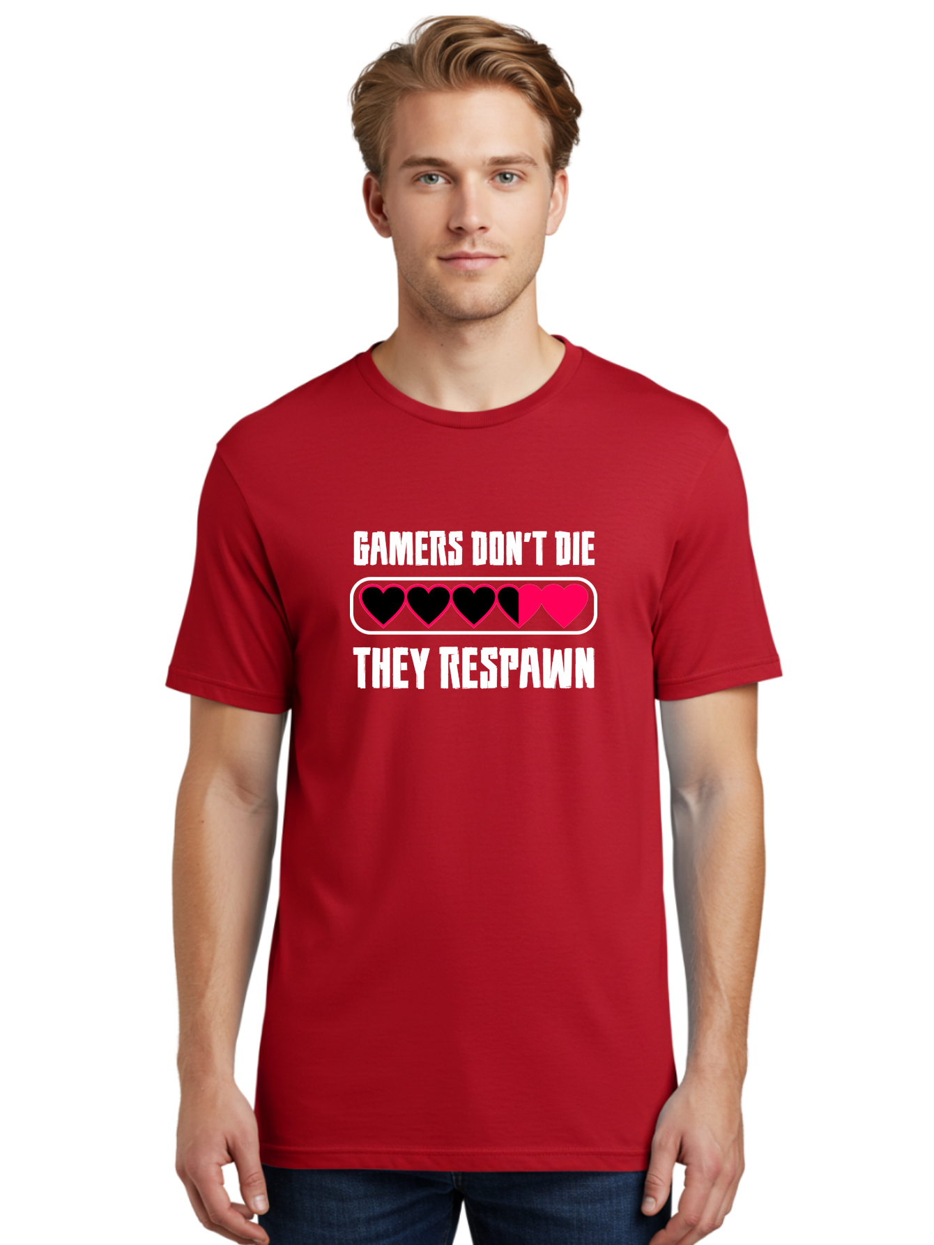 Gamers-Don-T-Die-They-Respwan Men'S Graphic Tee, 100% Cotton, Comfortable Casual Summer Wear, Machine Washable, Gaming Quote, Gamer Life, Respawn, Video Game Humor, Gaming Culture, Gamer Hearts, Digital Entertainment, Gaming Phrase - Aaa637 28