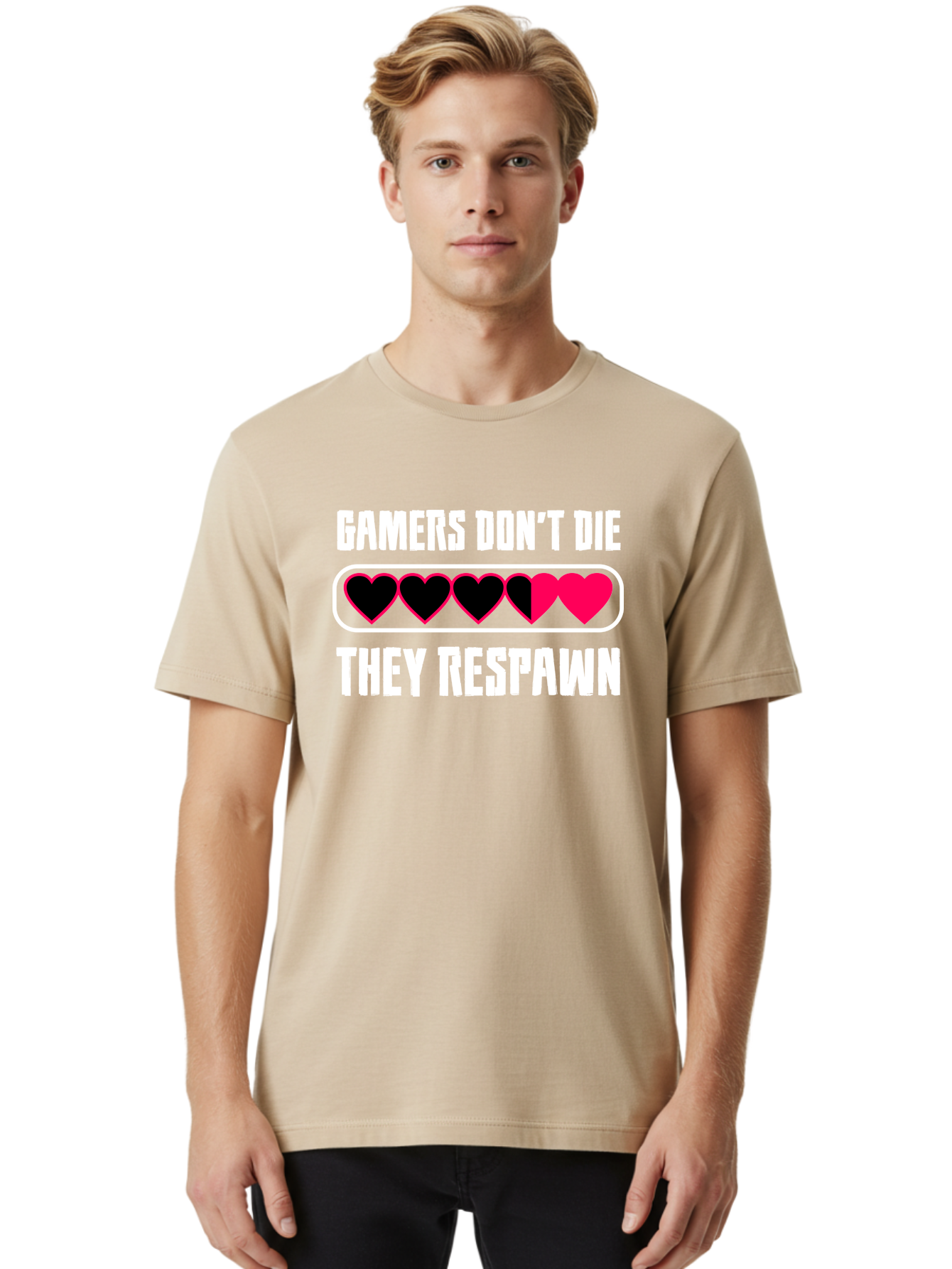 Gamers-Don-T-Die-They-Respwan Men'S Graphic Tee, 100% Cotton, Comfortable Casual Summer Wear, Machine Washable, Gaming Quote, Gamer Life, Respawn, Video Game Humor, Gaming Culture, Gamer Hearts, Digital Entertainment, Gaming Phrase - Aaa637 14