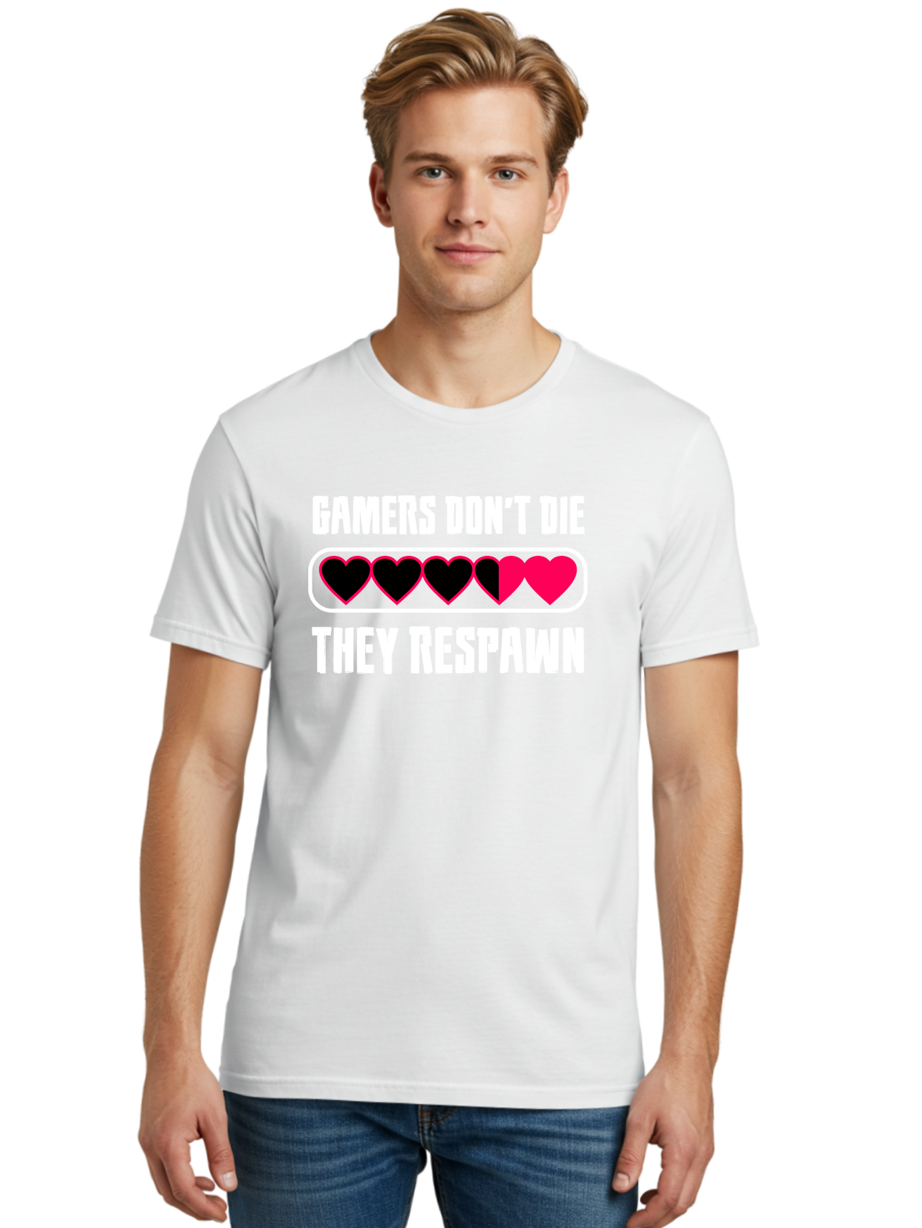 Gamers-Don-T-Die-They-Respwan Men'S Graphic Tee, 100% Cotton, Comfortable Casual Summer Wear, Machine Washable, Gaming Quote, Gamer Life, Respawn, Video Game Humor, Gaming Culture, Gamer Hearts, Digital Entertainment, Gaming Phrase - Aaa637 4