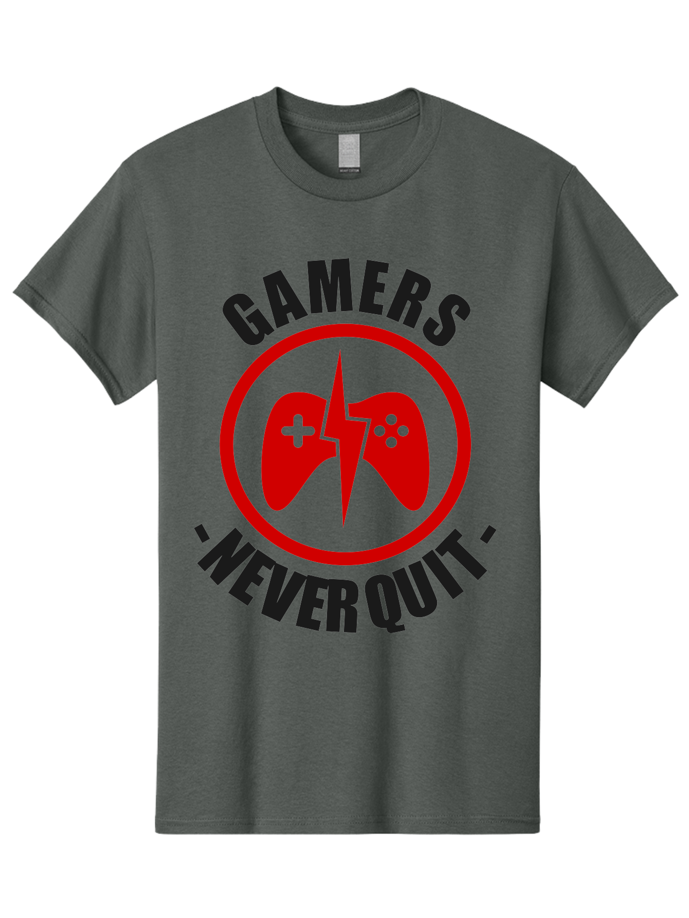 Gamers-Never-Quit Men'S Graphic Tee, 100% Cotton, Comfortable Casual Summer Wear, Machine Washable, Gaming Logo, Red Gamepad Symbol, Bold Typography, Motivational Quote, Never Quit Attitude, Gaming Culture, Gamer Spirit - Aaa638 3