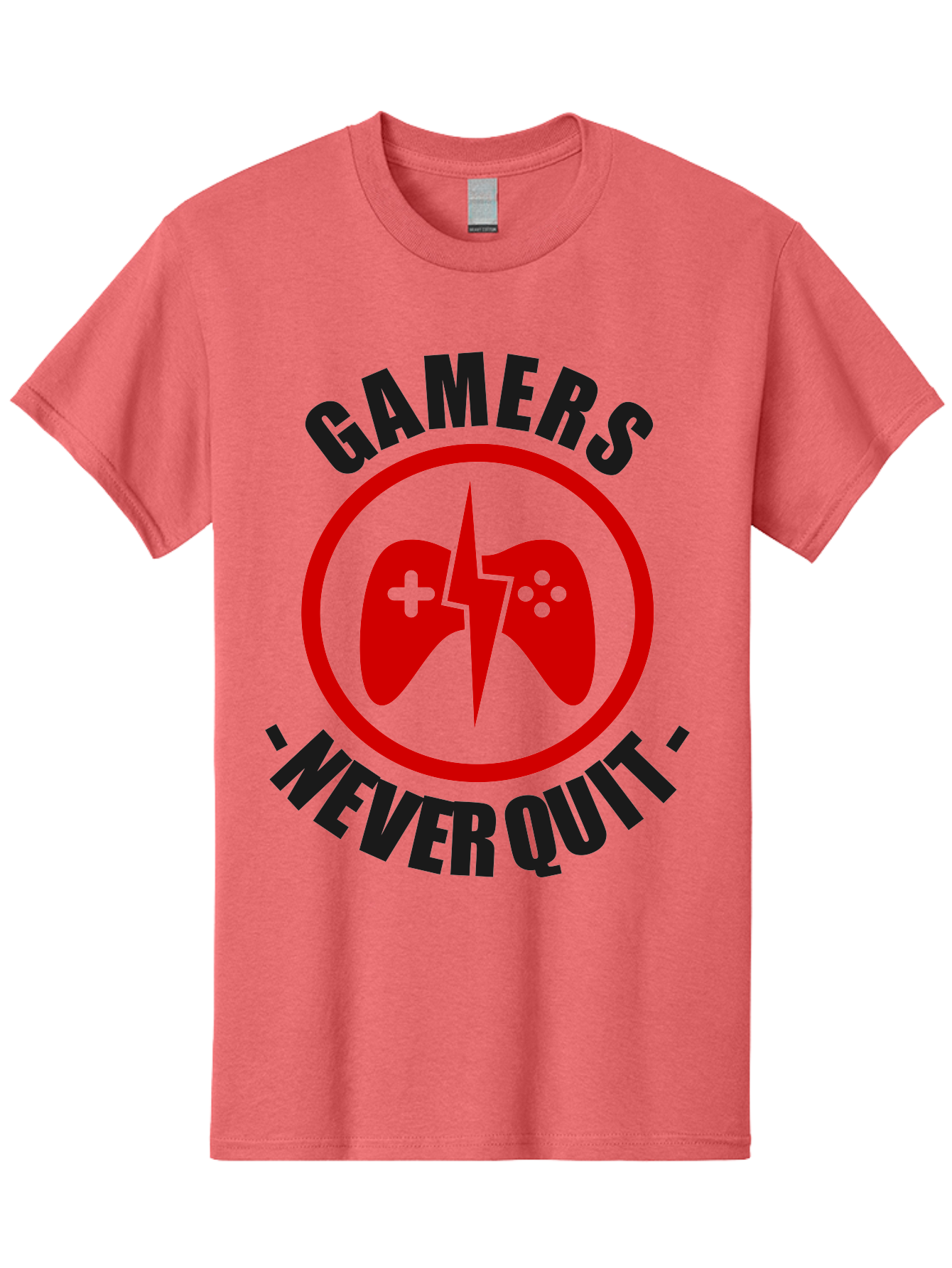 Gamers-Never-Quit Men'S Graphic Tee, 100% Cotton, Comfortable Casual Summer Wear, Machine Washable, Gaming Logo, Red Gamepad Symbol, Bold Typography, Motivational Quote, Never Quit Attitude, Gaming Culture, Gamer Spirit - Aaa638 29