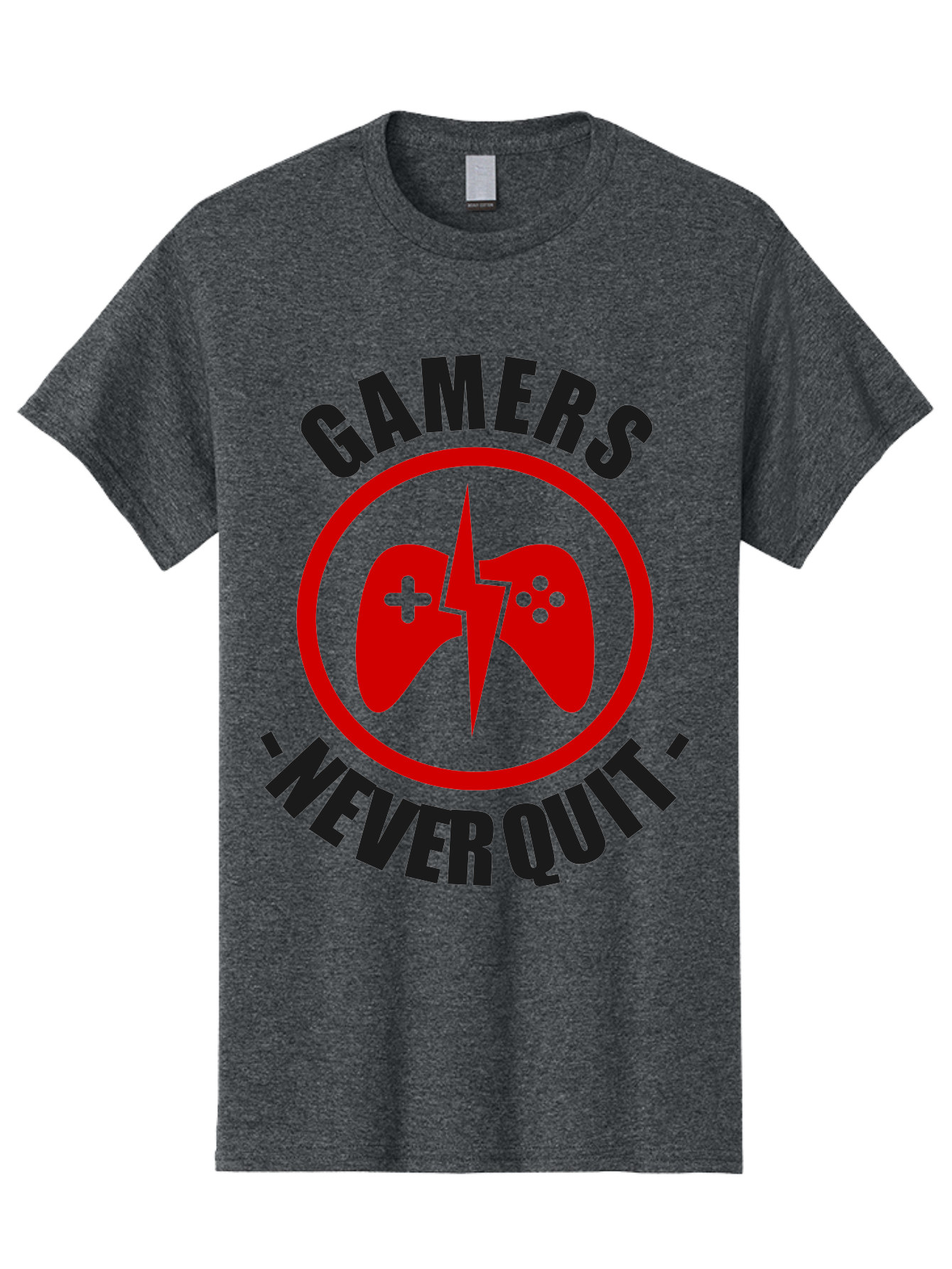 Gamers-Never-Quit Men'S Graphic Tee, 100% Cotton, Comfortable Casual Summer Wear, Machine Washable, Gaming Logo, Red Gamepad Symbol, Bold Typography, Motivational Quote, Never Quit Attitude, Gaming Culture, Gamer Spirit - Aaa638 25