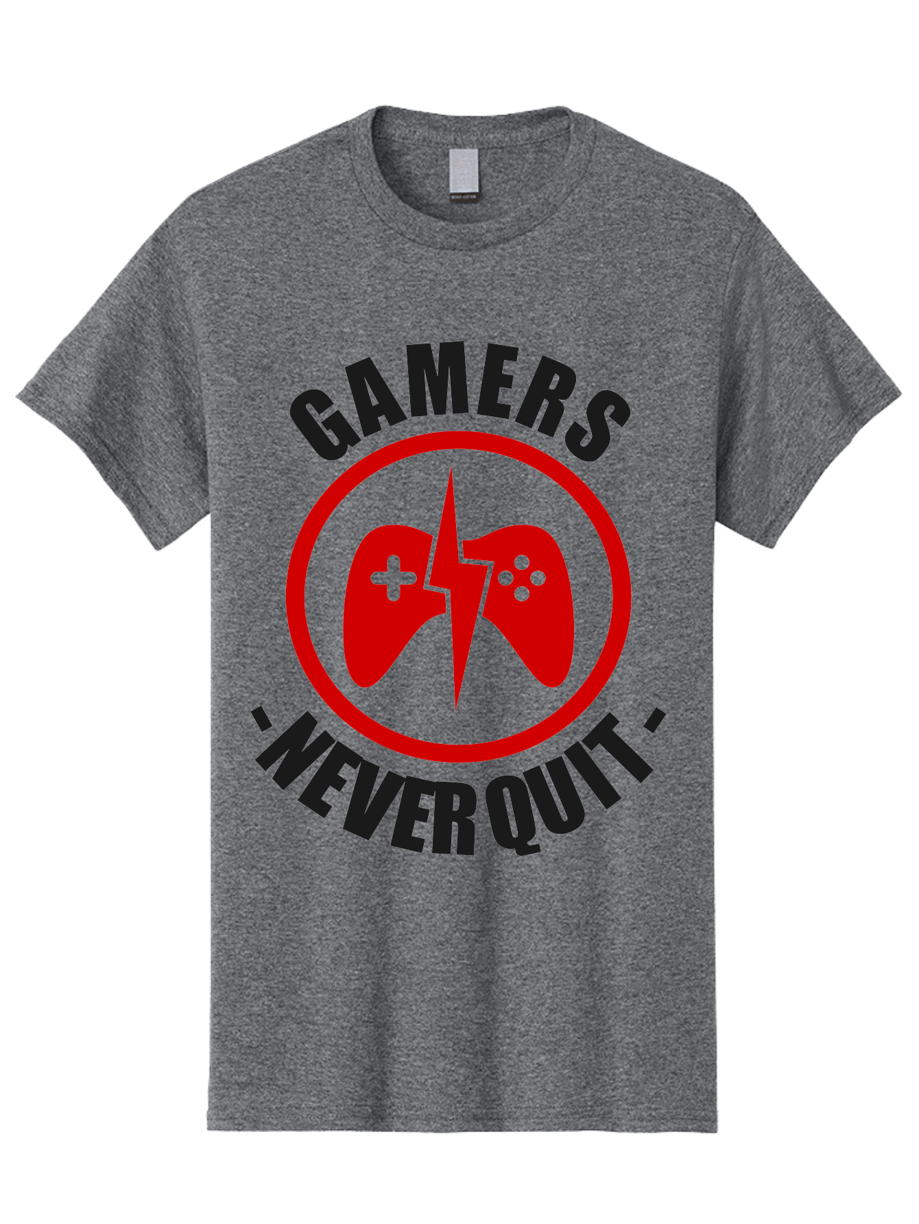 Gamers-Never-Quit Men'S Graphic Tee, 100% Cotton, Comfortable Casual Summer Wear, Machine Washable, Gaming Logo, Red Gamepad Symbol, Bold Typography, Motivational Quote, Never Quit Attitude, Gaming Culture, Gamer Spirit - Aaa638 21